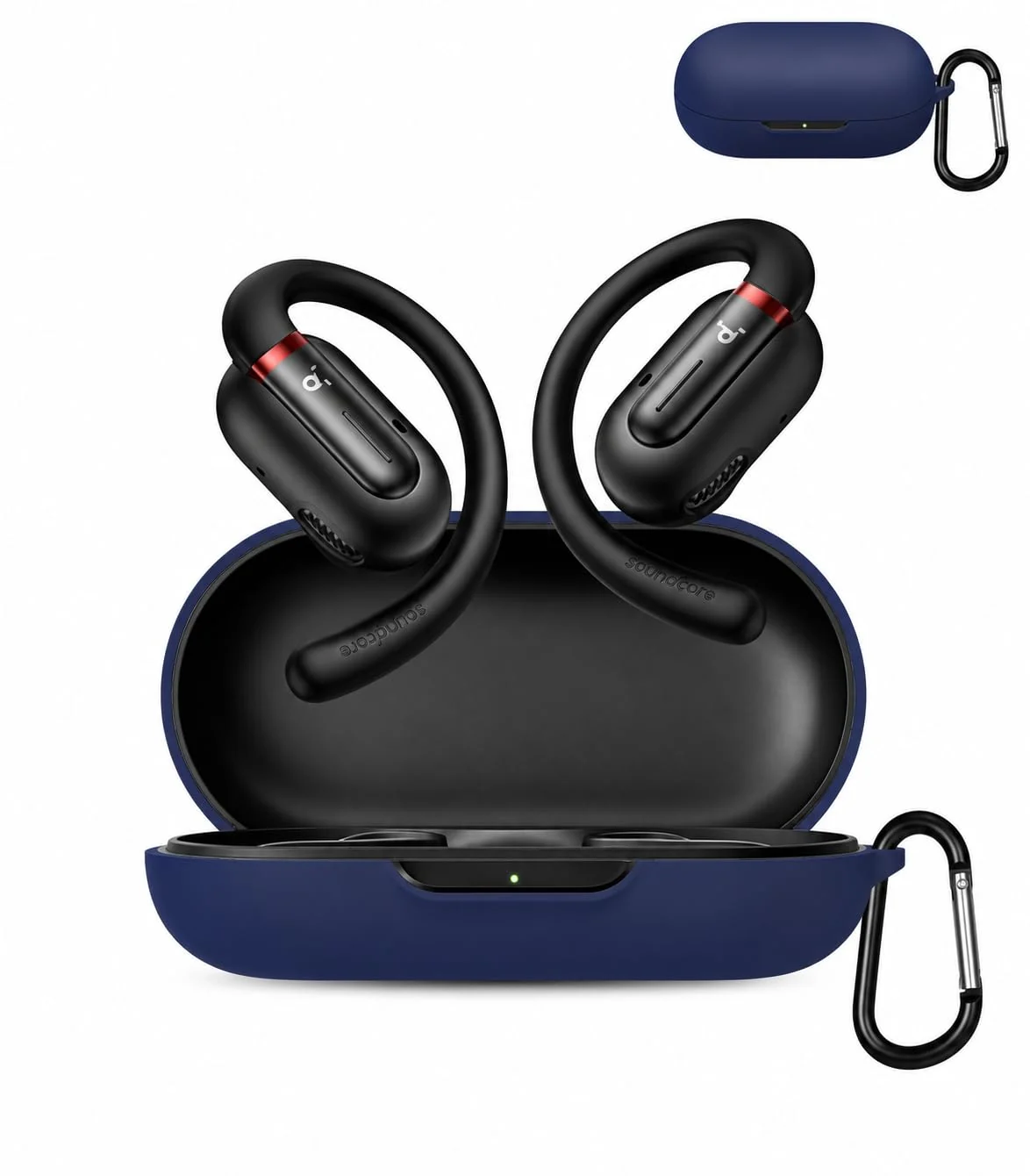 MOBIGON Silicone Earbuds Case with Carabiner for Anker Soundcore V30i, Blue