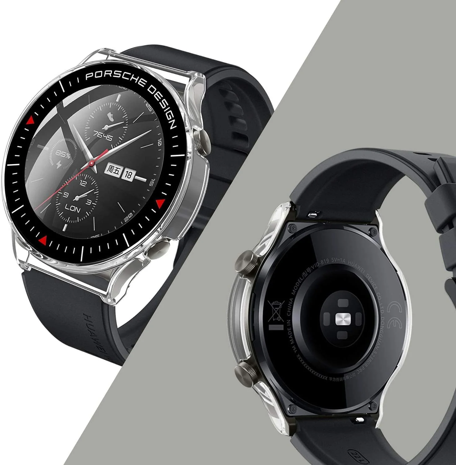 DL3 Mobilak Case Compatible with Huawei Watch GT2 Pro PC Cover with Bezel Tempered Glass Protection, Ultra Thin Full Protection for Huawei Watch GT 2 Pro Protective Case - Clear