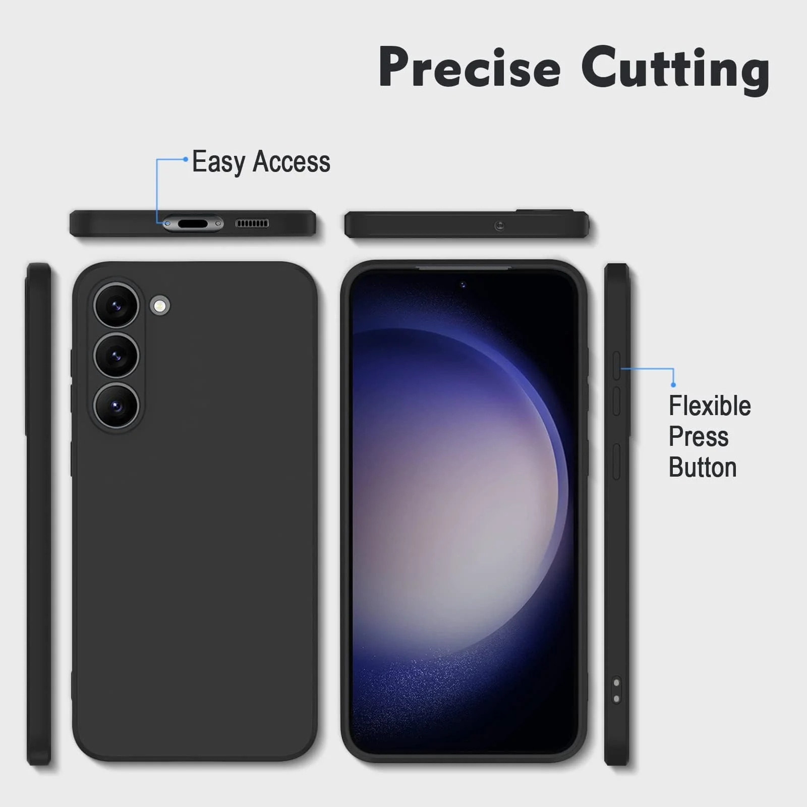 DL3 Mobilak Soft Silicone Protective Case for Samsung Galaxy S23 Plus with Microfiber Lining and Shockproof Design - Black