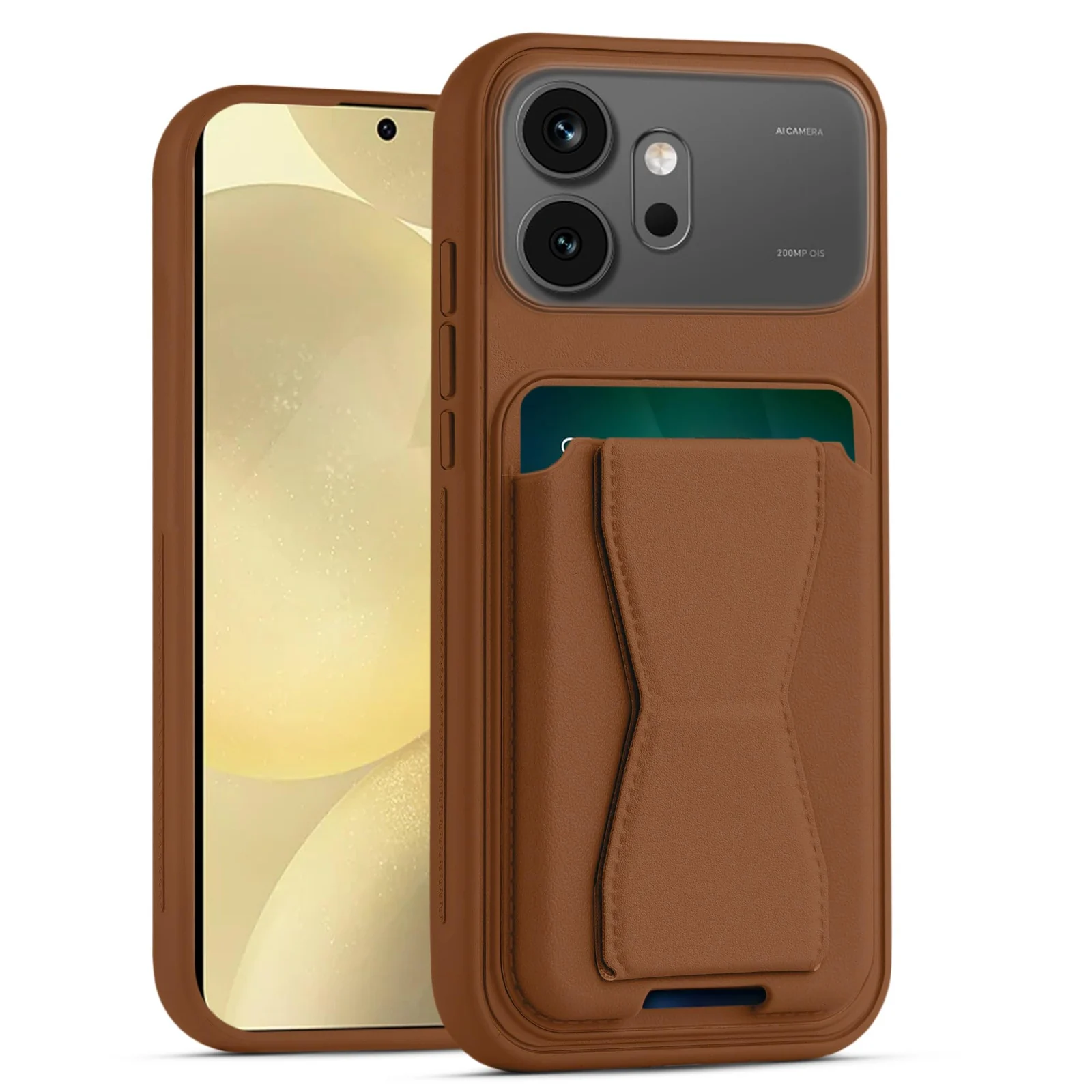 Dl3 Mobilak Leather Wallet Case Compatible with Honor 600 5G, Leather Back Cover With TPU Frame, Shockproof Protective Phone Case with Card Holder Stand - Brown