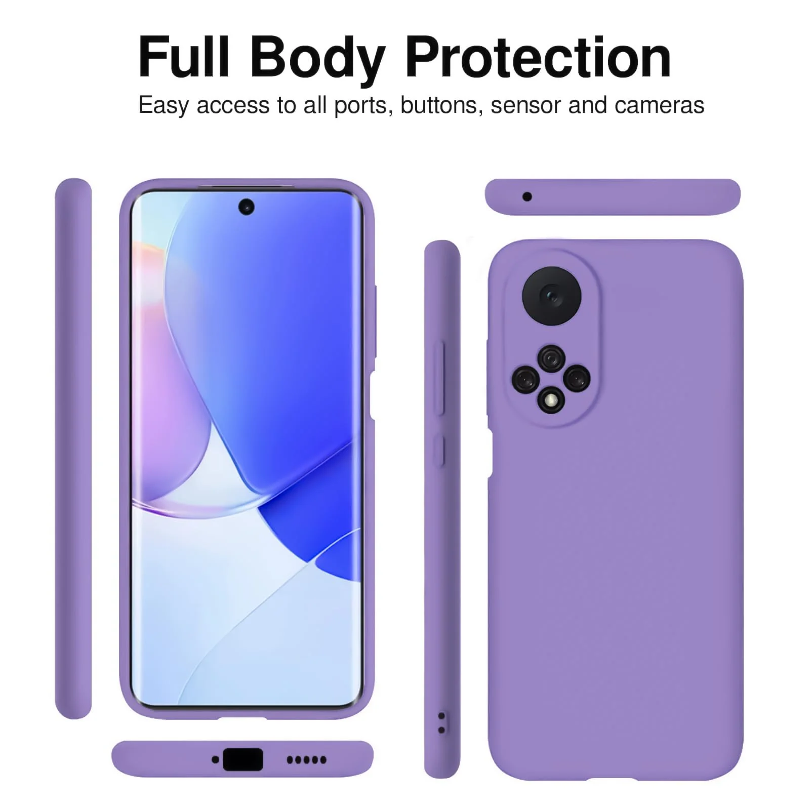 DL3 Mobilak Silicone Protective Case for Honor 50 / Huawei Nova 9, Shock-absorbing protection, Scratch-resistant surface, Soft microfiber lining - Light Purple