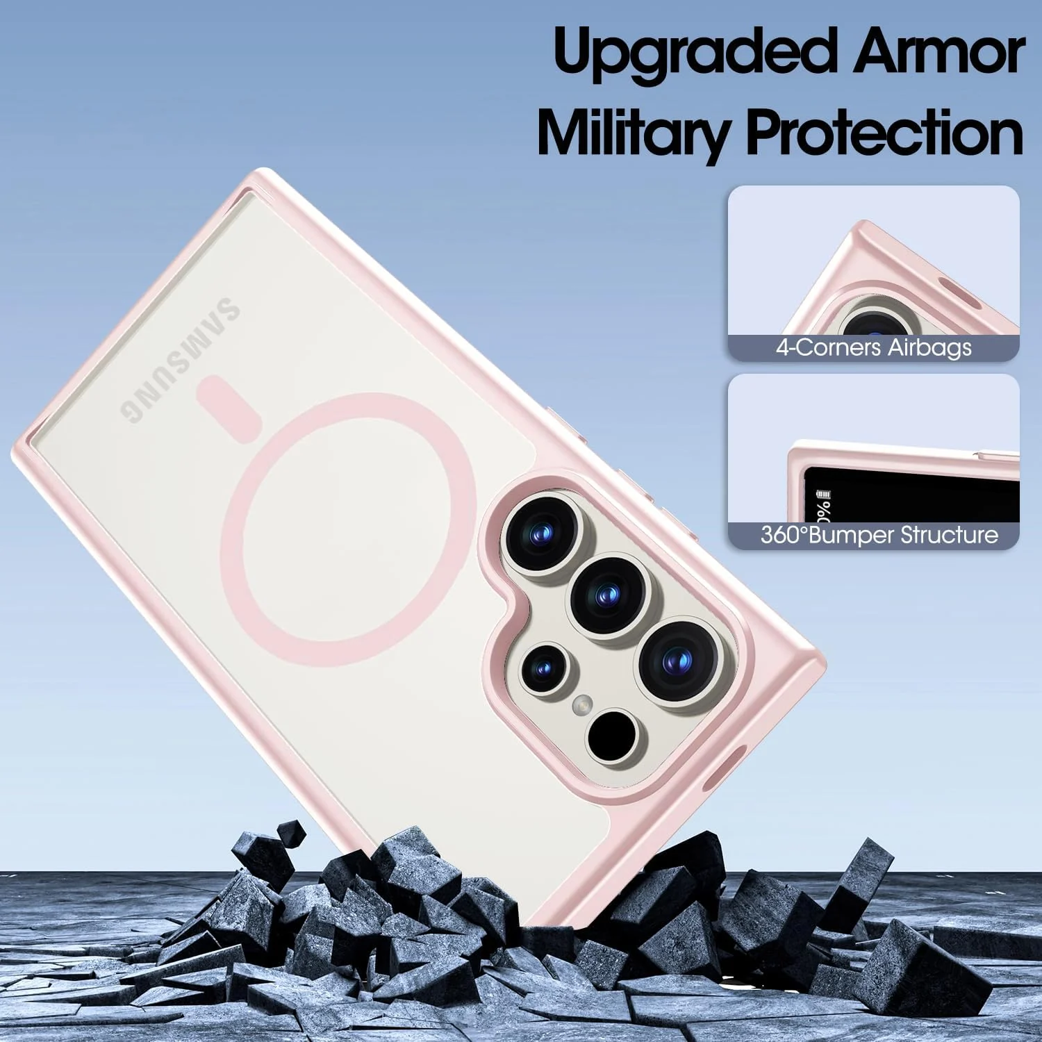 DL3 Mobilak Magnetic Case for Samsung Galaxy S24 Ultra [Compatible with MagSafe] [Shockproof Military Grade], Transparent Back Slim Bumper Cover Phone Case Samsung S24 Ultra - Pink