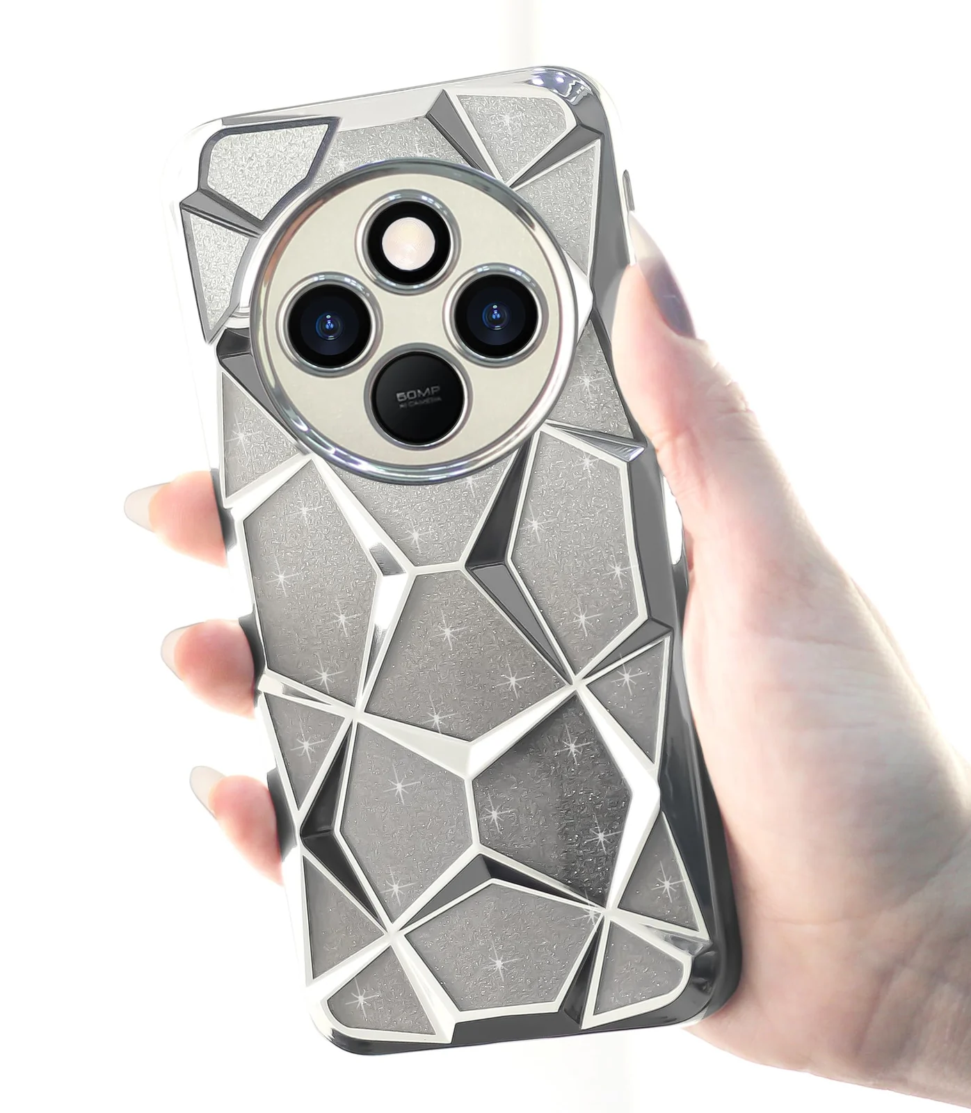 DL3 Mobilak Compatible with Xiaomi Redmi 14C/Redmi A4/Poco C75 Case Plating Bling Gradient Glitter Clear Cover Soft TPU Silicone Cute Camera Protection Shockproof Back for Women Girls Case - Silver