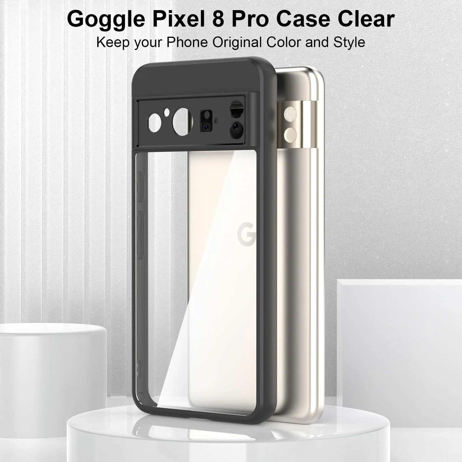 DL3 Mobilak Case Transparent For Google Pixel 8 Pro 6.7-Inch 2023, Military-Grade Shockproof Anti-Yellowing, Slim Protective Phone Case Full Bumper Cover With Camera Lens Protective - Black