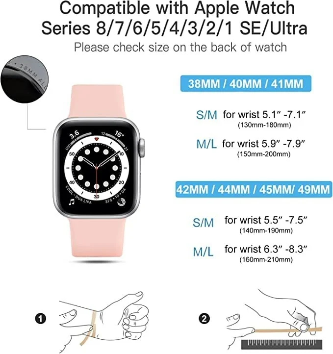 DL3 Mobilak Bands Compatible with Apple Watch Ultra 49mm 45mm 44mm 42mm 41mm 40mm 38mm, Replacement Soft Silicone Strap for iWatch Ultra/Ultra 2 Series 9/8/7/6/5/4/3/2/1 SE (Sand, 38MM/40MM/41MM) - Pink Sand