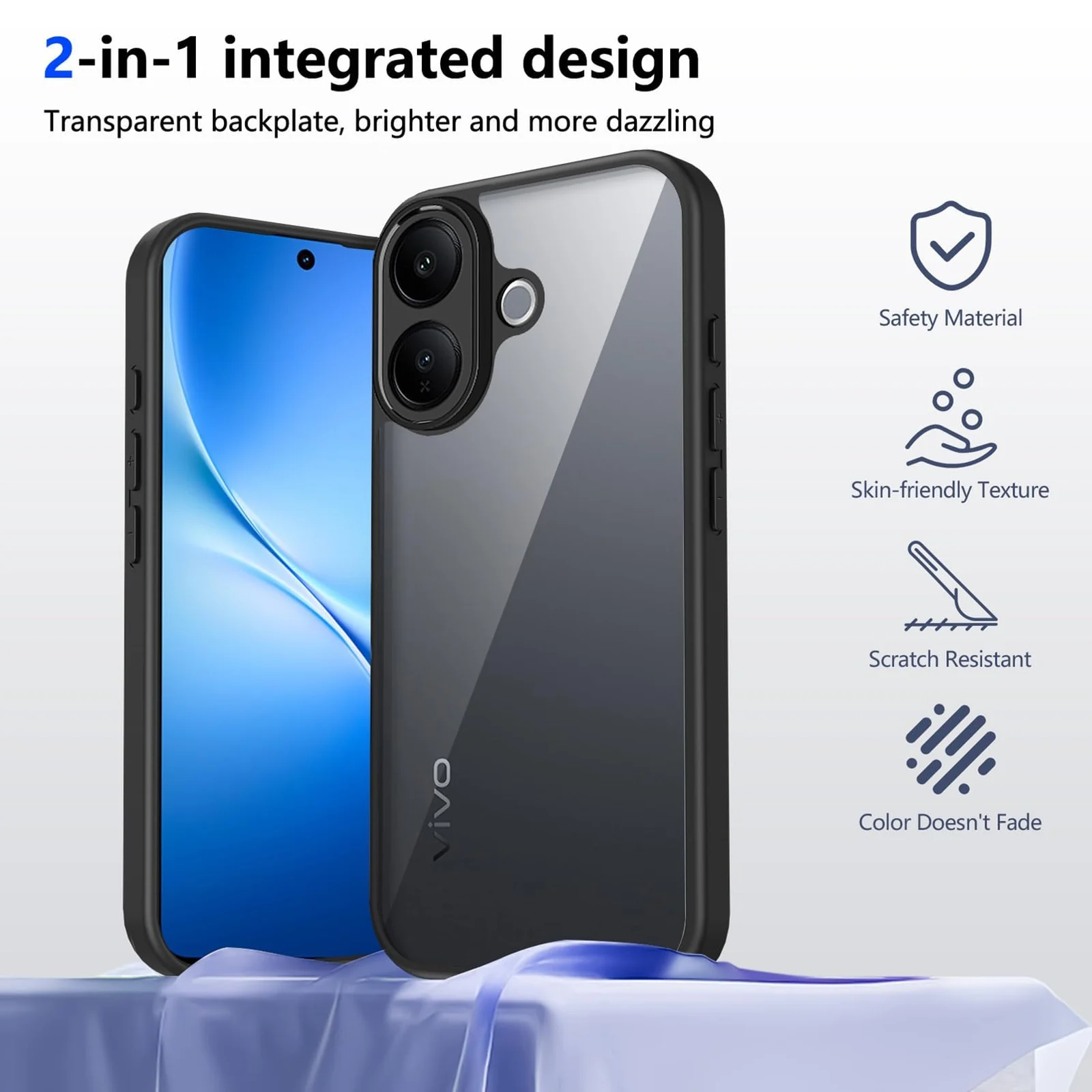 DL3 Mobilak Compatible with Vivo V60 Lite 5G/4G Case Transparent, Military-Grade Shockproof Anti-Yellowing, Slim Protective Phone Case Full Bumper Cover With Camera Protective - Black