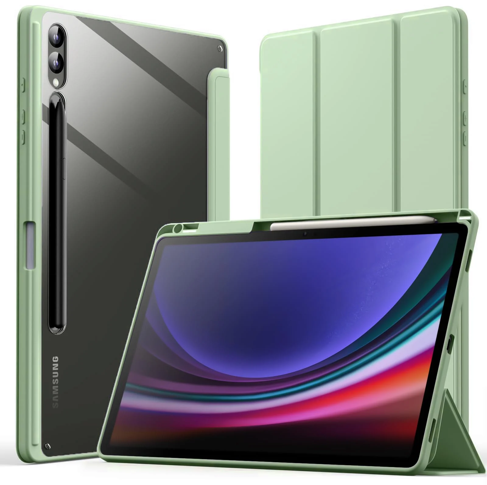 DL3 Mobilak Hybrid Slim Case for Samsung Galaxy Tab S8/Tab S7 11 Inch (Model SM-X700/X706/T870/T875/T878) with S Pen Holder, Cover with Clear Transparent Back Shell, Auto Wake/Sleep - Mint Green
