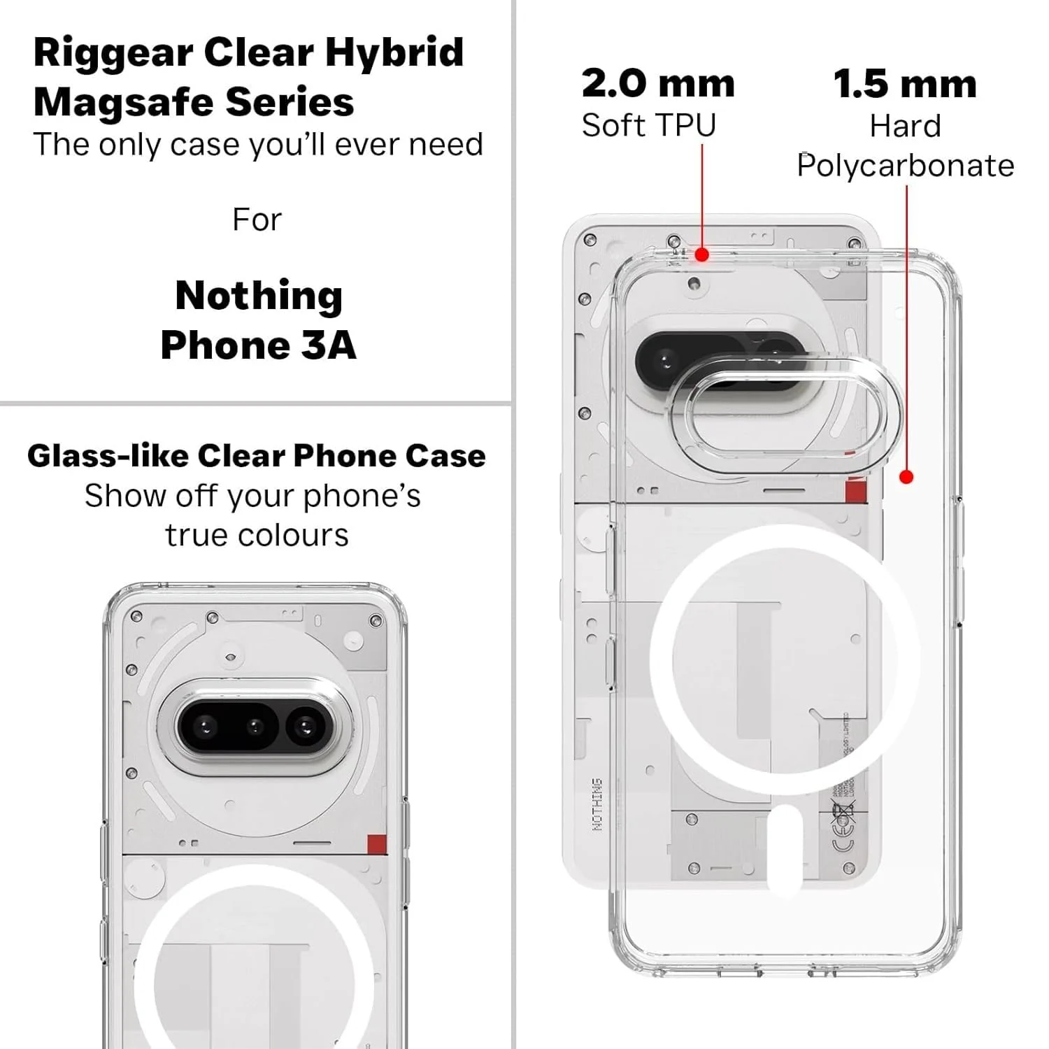 DL3 Mobilak for Nothing Phone 3A Case [Compatible with MagSafe] [Strong Magnet] [Non-Yellowing] Magnetic Slim Thin Bumper Phone Cover, Lightweight, and Durable - Clear