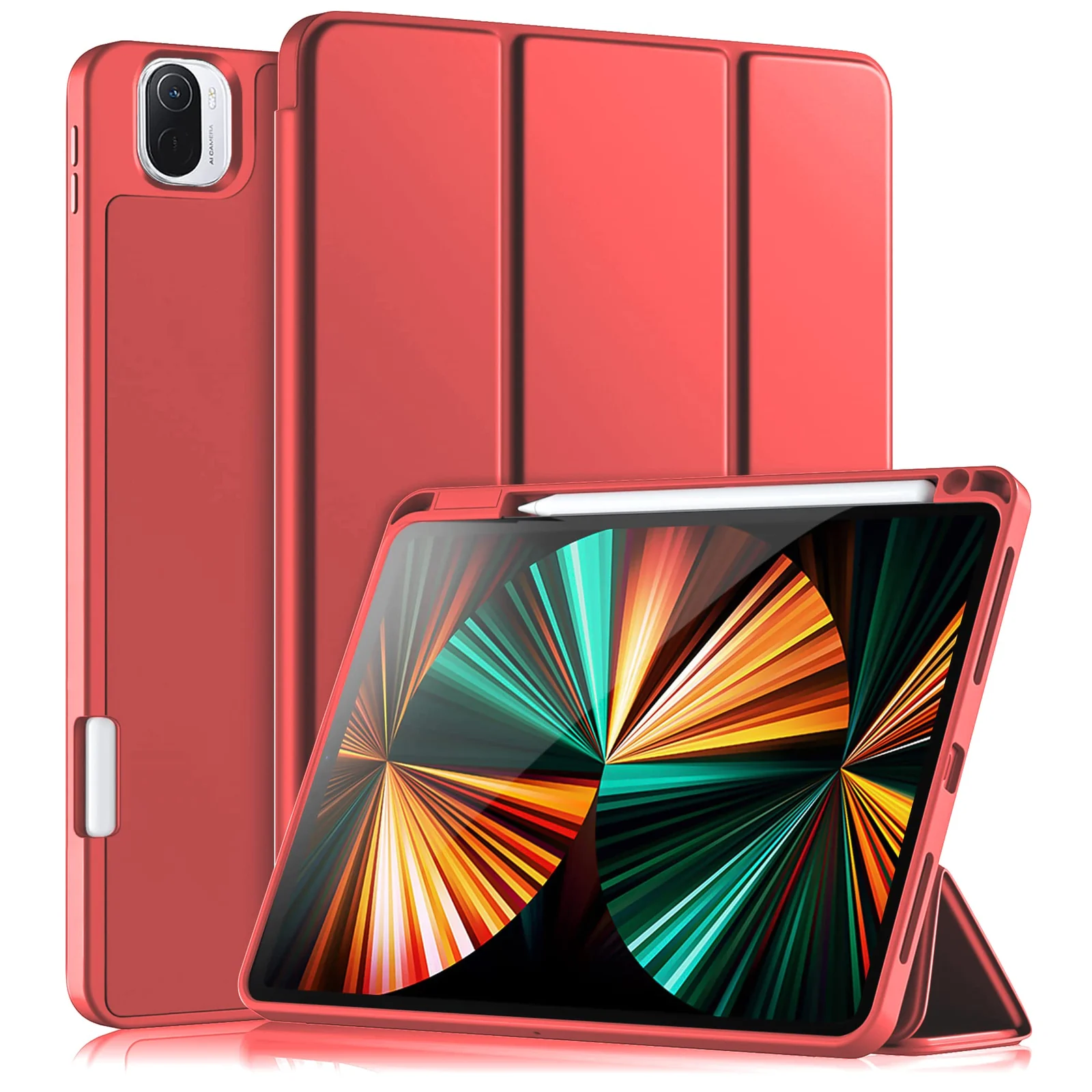 DL3 Mobilak Smart Case for Xiaomi Pad 5 / Mi Pad 5 Pro 11.0 inch 2021 with Pencil Holder, Soft TPU Smart Stand Back Cover Auto Wake/Sleep Feature - Red