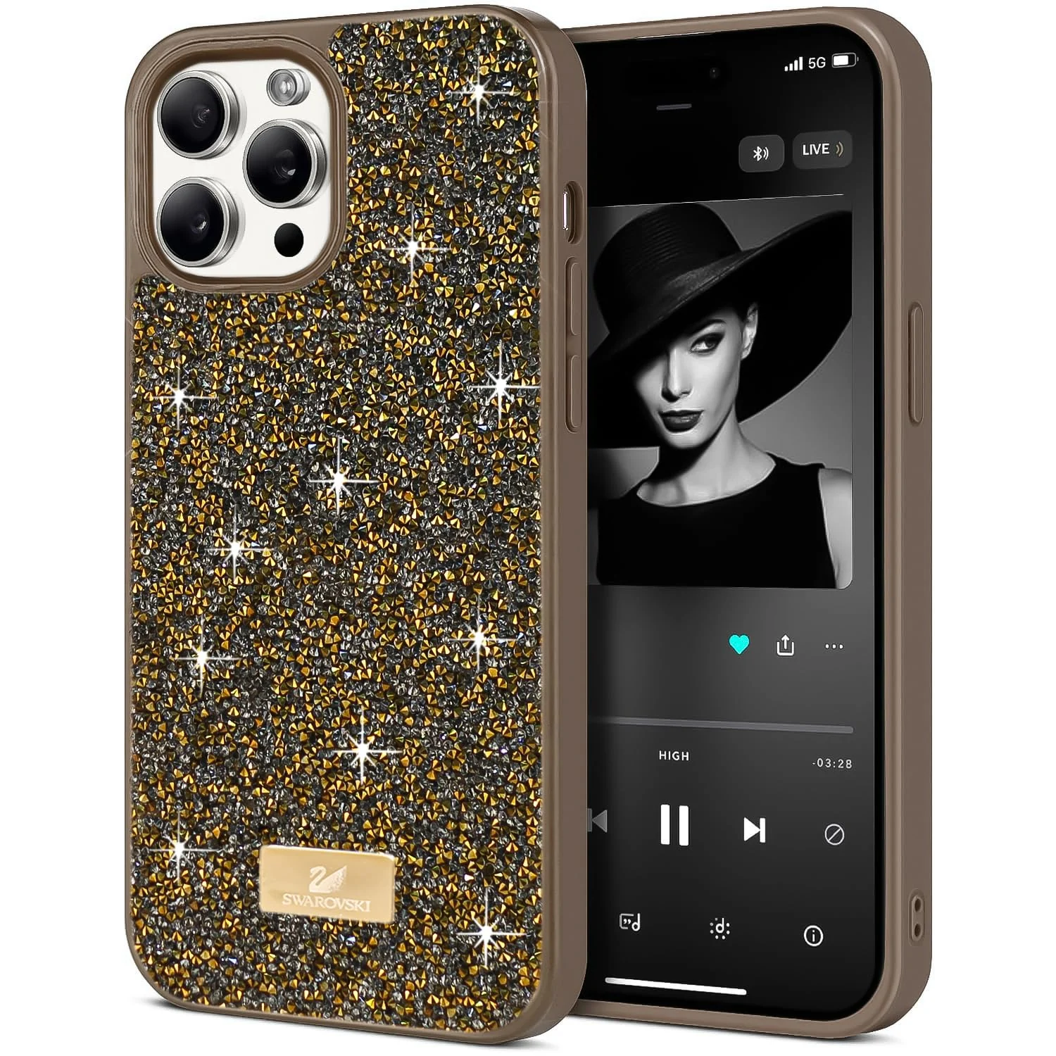 Case For iPhone 14 Pro Case Glitter, Sparkle Diamond Crystal Bling Case with Bling, Ultra Thin Lightweight Full Body Shockproof Anti-Scratch Protective Cover - Black