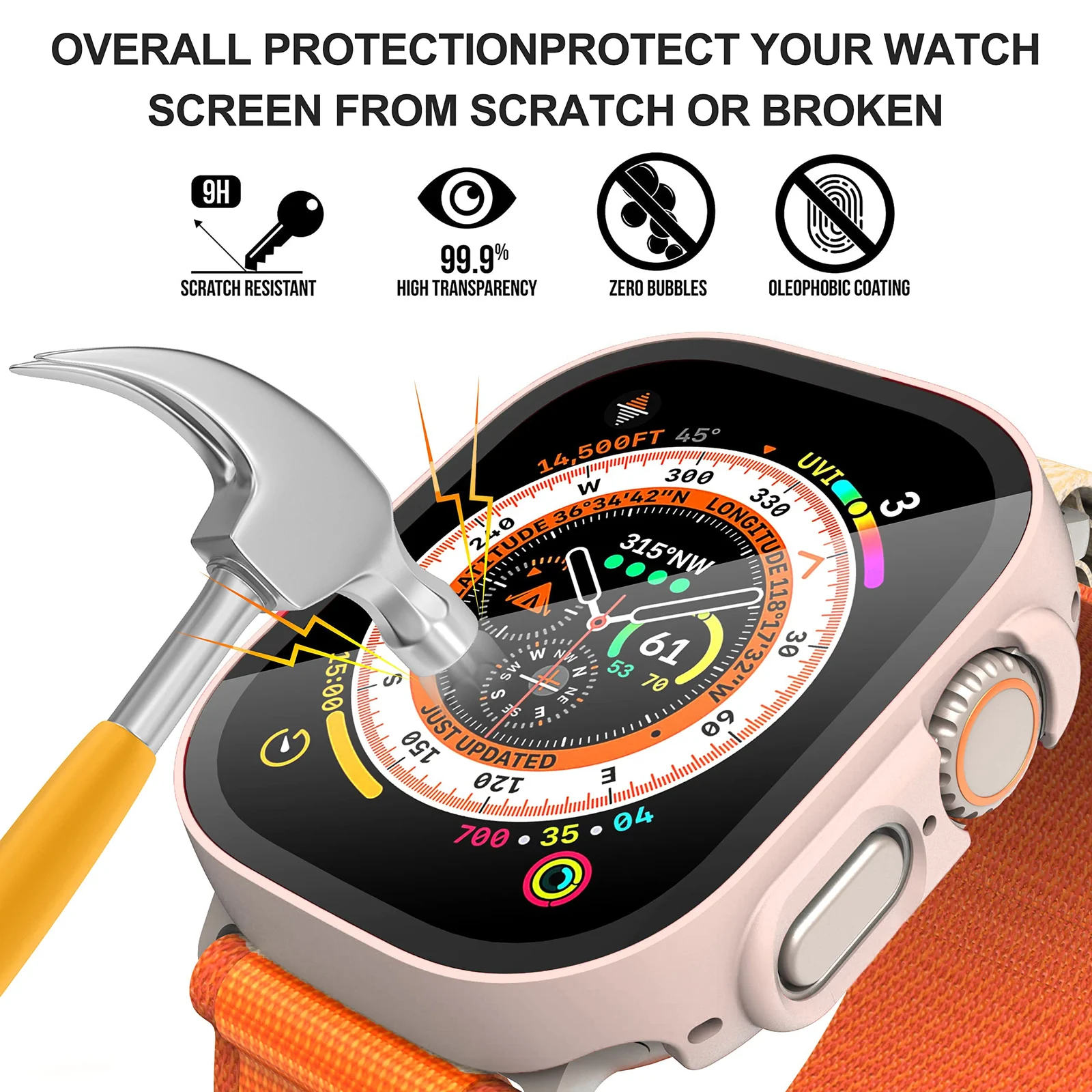 DL3 Mobilak Hard Case Designed for Apple Watch Ultra 2 (2023) / Ultra 1 49mm, Built-in 9H [HD Clear] Tempered Glass Screen Protector, [Full Protection] Slim Cover for iWatch 49mm - Pink