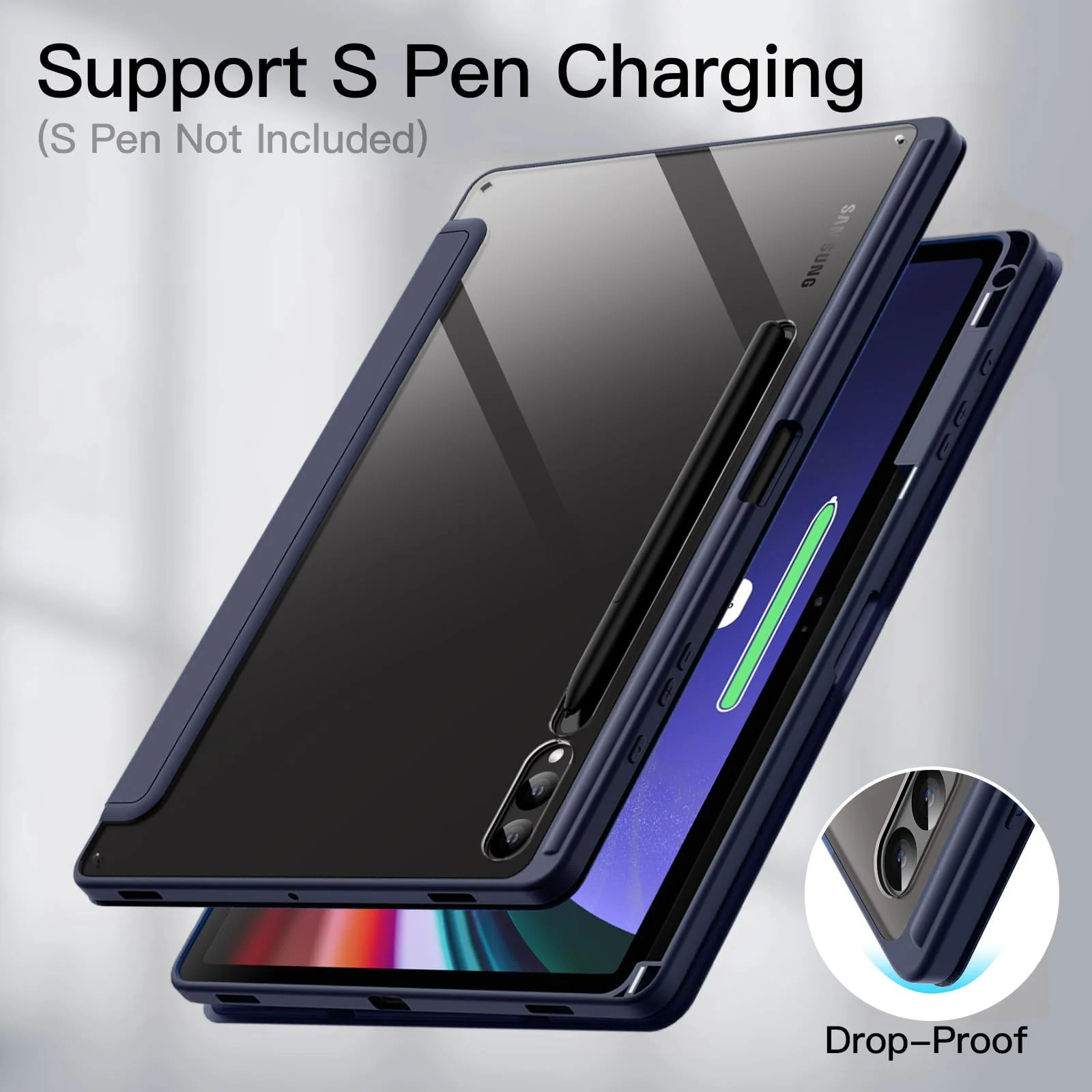 DL3 Mobilak Hybrid Slim Case for Samsung Galaxy Tab S8/Tab S7 11 Inch (Model SM-X700/X706/T870/T875/T878) with S Pen Holder, Cover with Clear Transparent Back Shell, Auto Wake/Sleep - Dark Blue