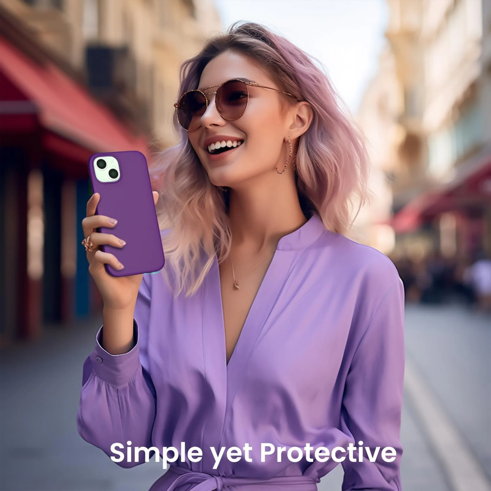 DL3 Mobilak Liquid Silicone Protective Case for iPhone 15 with Camera Protection and Microfiber Lining - Violet
