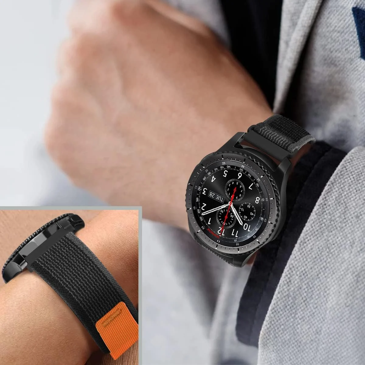 DL3 Mobilak Alpine Loop Bands Sport Nylon 20MM For Samsung Galaxy Watch 7 6 5 4 40mm 44mm/5 Pro 45mm/S2 classic/active 2 40mm 44mm/Amazfi GTS 2/2e/GTS 3/3 Pro/GTS 4/GTS 2 Mini/3 Mini/4 Mini/Bip 3 Pro - Black