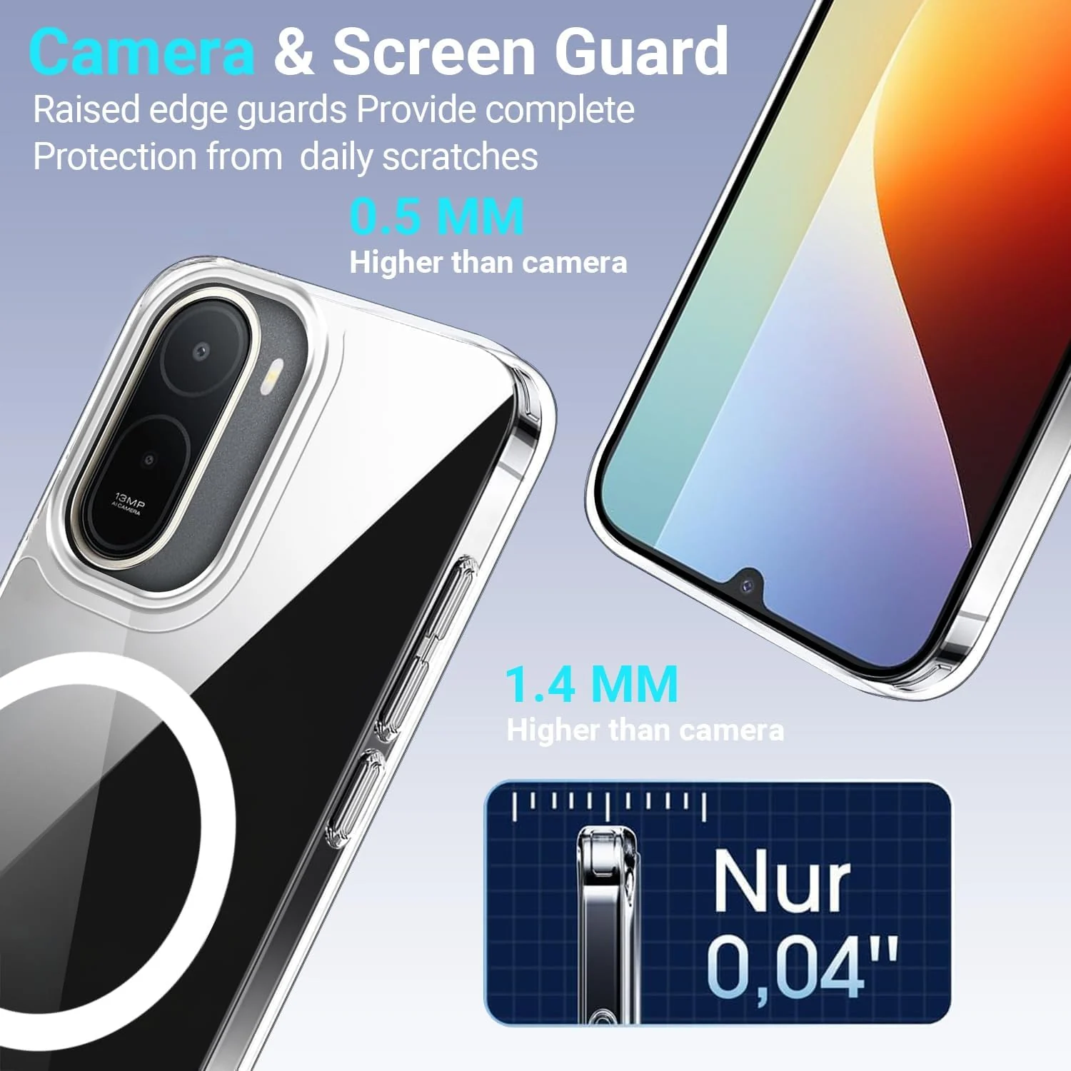 MOBIGON Slim Magnetic MagSafe-Compatible Phone Case for Xiaomi Redmi A7 Pro 4G, Clear