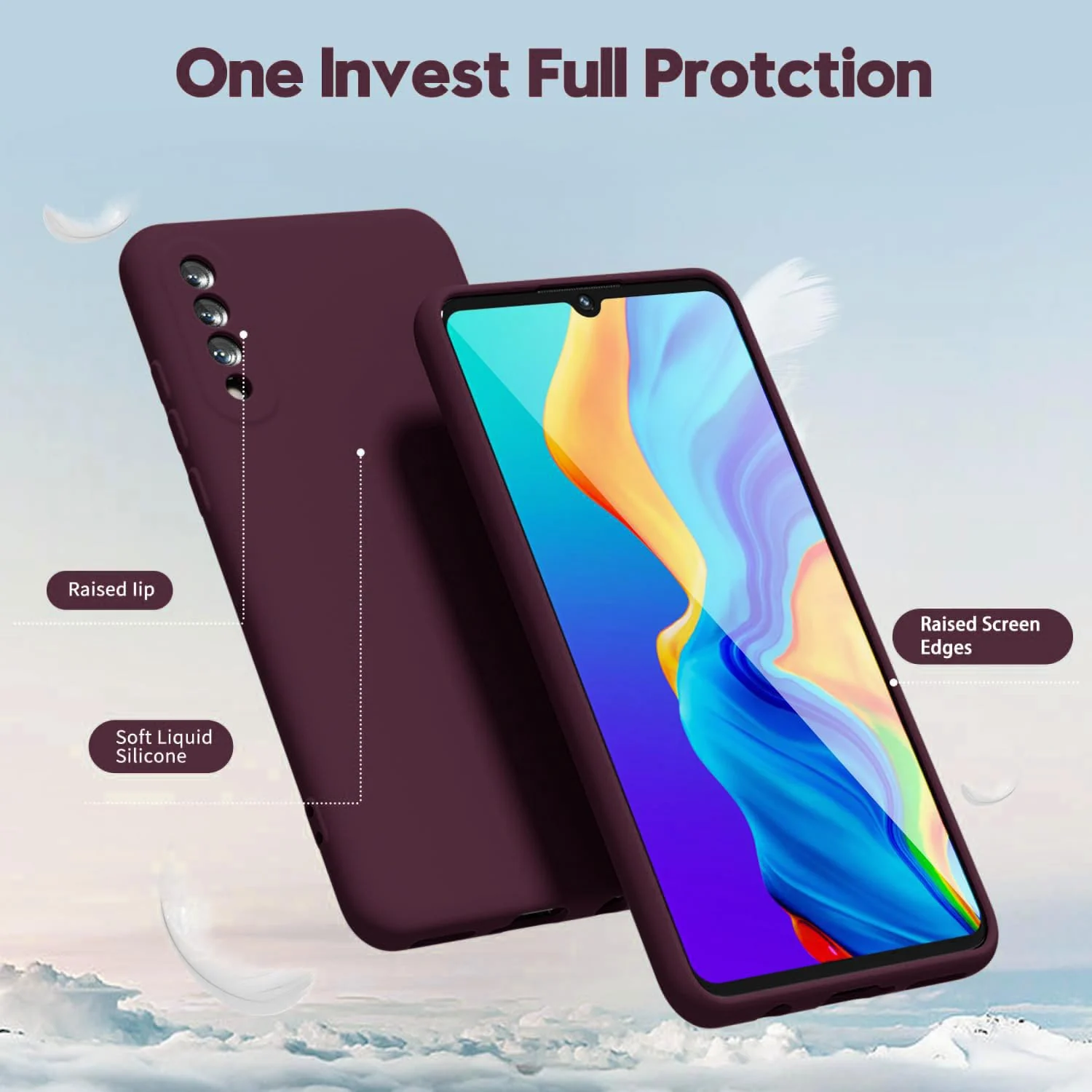 DL3 Mobilak Liquid Silicone Case for Xiaomi Mi 9 Lite, Shock-absorbing protection, Scratch-resistant surface, Soft microfiber lining - Wine Red
