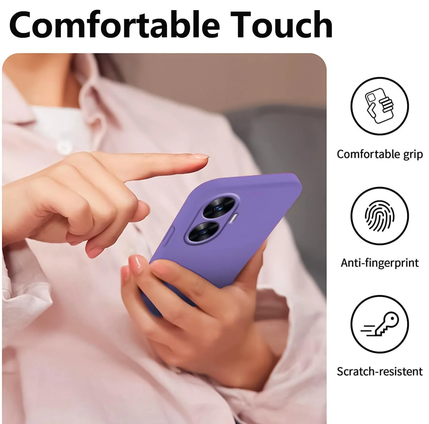 DL3 Mobilak Silicone Protective Case for realme C55 / realme Narzo N55, Shock-absorbing protection, Scratch-resistant surface, Soft microfiber lining - Light Purple