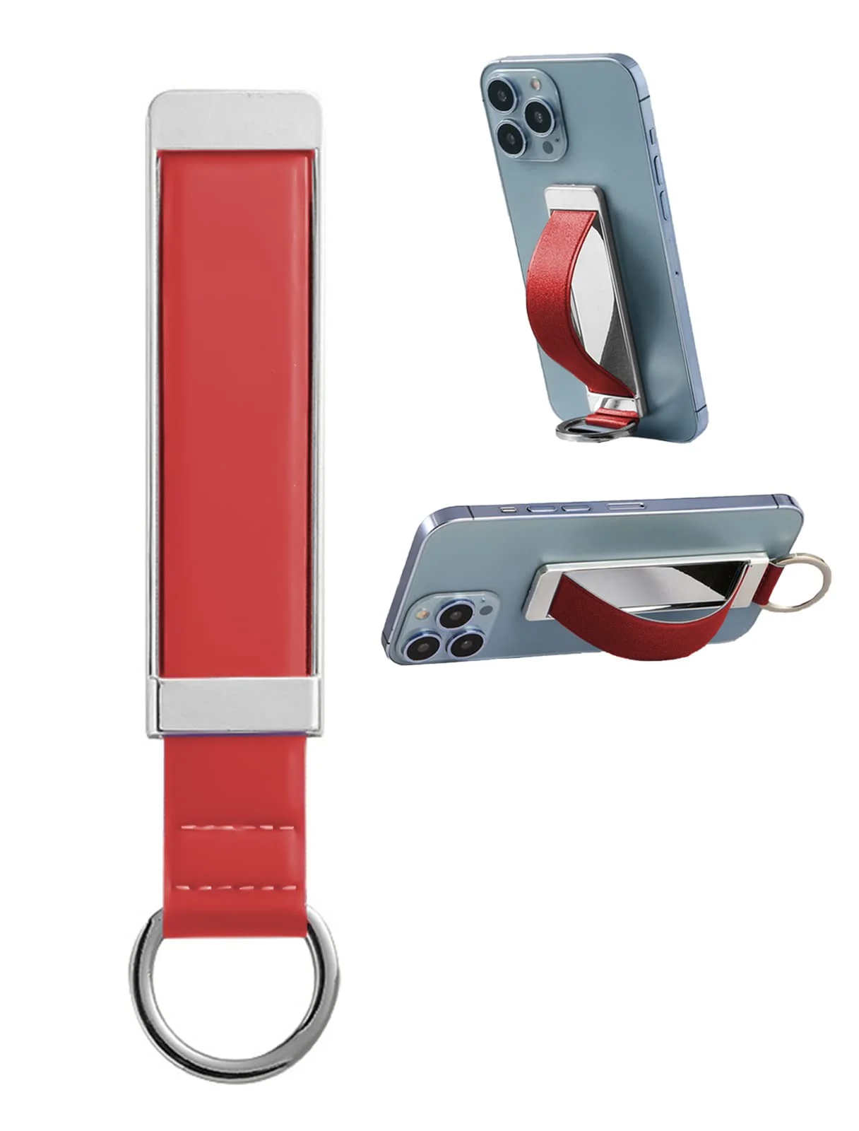DL3 Mobilak Phone Grip Strap Finger Loop for Cell Phone Case Phone Finger Holder Assorted Colors Leather Phone Grip Stand for Most Mobile Phones and Tablets - Red