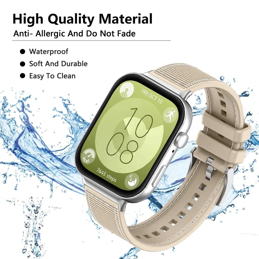 DL3 Mobilak Sport Silicone Nylon Band Designed for Huawei Watch Fit 3 for Men Women, Waterproof Soft Replacement Strap for Huawei Watch Fit3 - Starlight