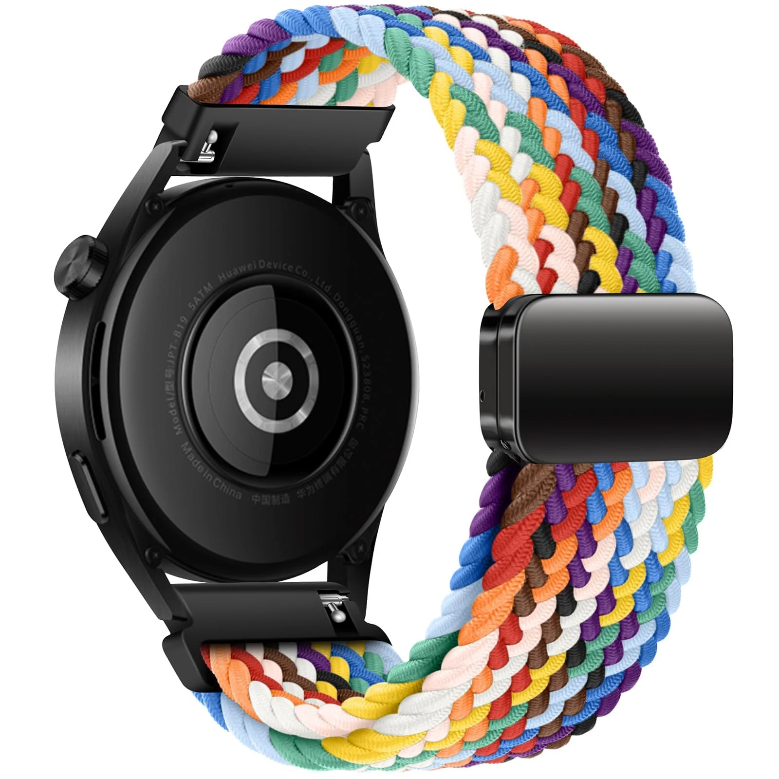 DL3 Mobilak 22mm Magnetic Band for Redmi Watch 5 Active/5 Lite/Samsung Galaxy Watch 3 45mm/Watch 46mm/Gear S3/Huawei watch GT6 GT5 46MM/GT2E/GT6 Pro/GT 5 Pro/Amazfit GTR 4/3, Stretchy Braided Nylon Sport Strap - A-official Rainbow