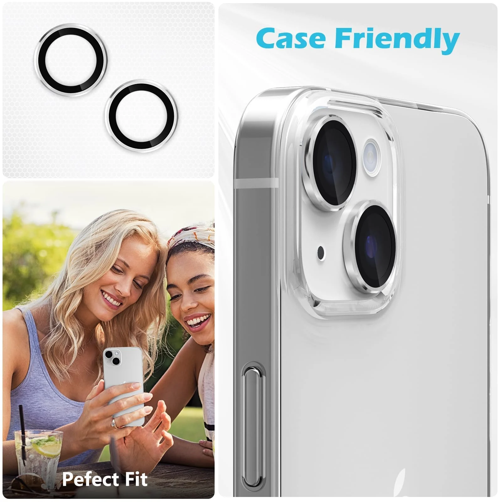 DL3 Mobilak Camera Lens Protector Compatible with [iPhone 13/13 mini] | Impact Protection - High Clarity and Scratch/Fingerprint Resistant 9H Tempered Glass with Aluminum Trim - Silver