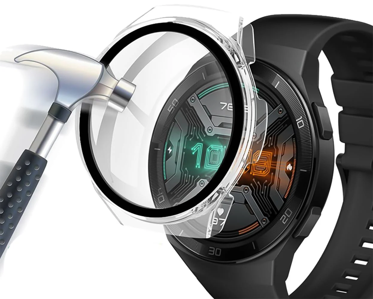 DL3 Mobilak Protective Case Compatible with Huawei Watch GT 2e 9H Hardness PC Case Bumper Full Slim Protective Cover with Tempered Glass For Huawei GT2e