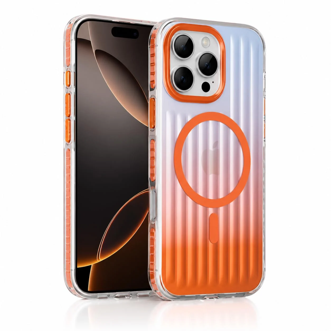 DL3 Mobilak MagSafe-Compatible Magnetic Case for iPhone 16 Pro Max with Camera Protection and Magnetic Car-Mount Support - Orange