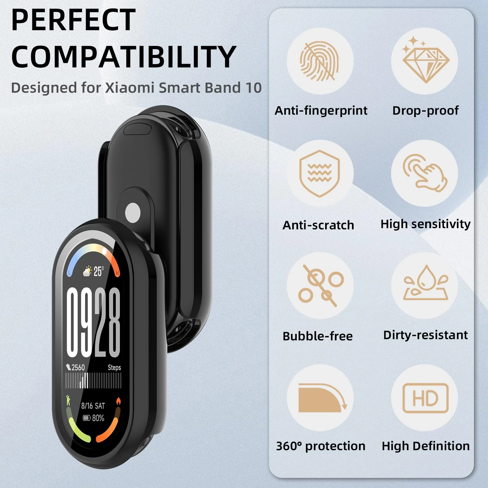 DL3 Mobilak PC Protective Case for Xiaomi Smart Band 10 with Shockproof Design - Black
