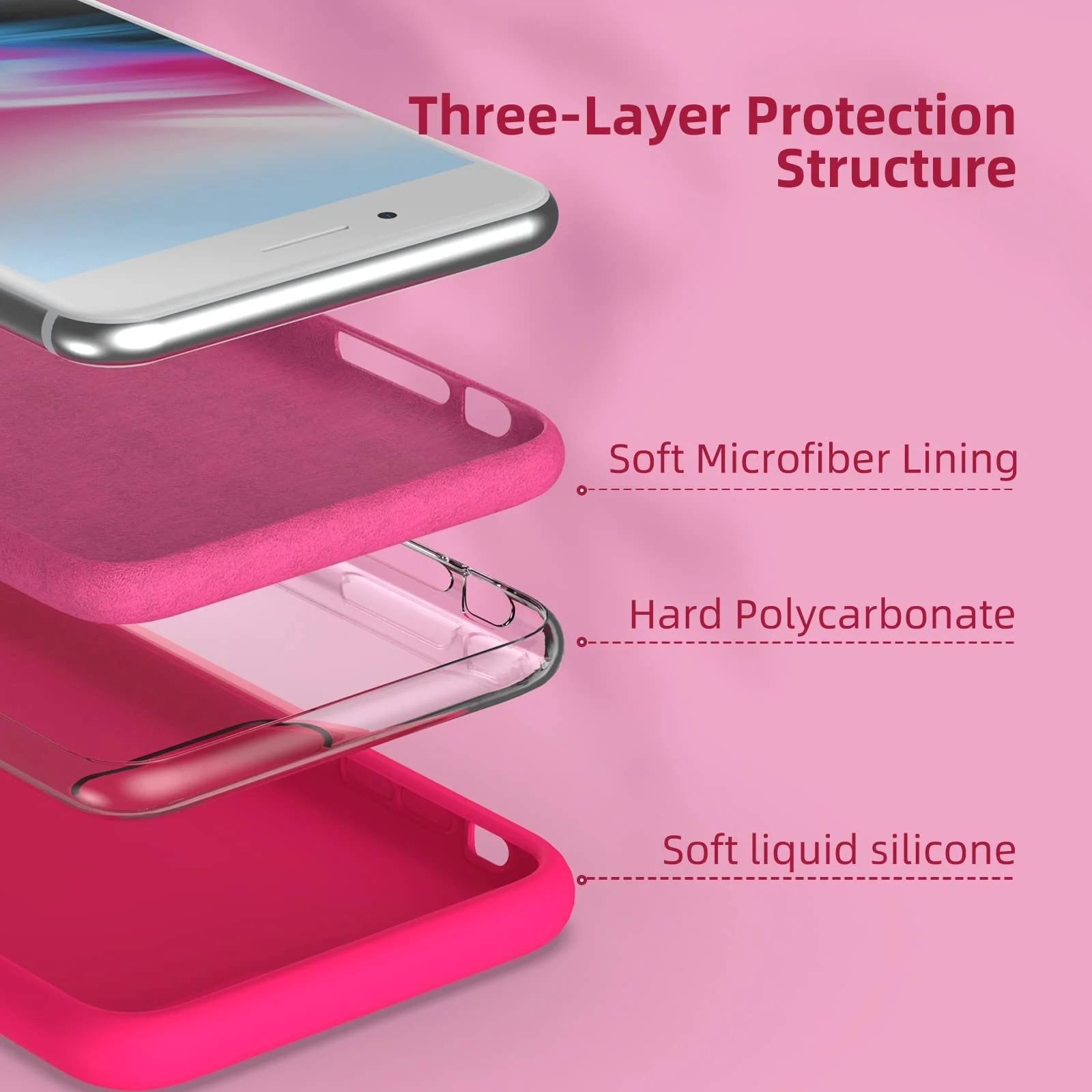 DL3 Mobilak Compatible with iPhone 7 Plus/iPhone 8 Plus Case, Liquid Silicone Case, Full Body Protective Cover, Shockproof, Slim Phone Case, Anti-Scratch Soft Microfiber Lining - Neon Pink
