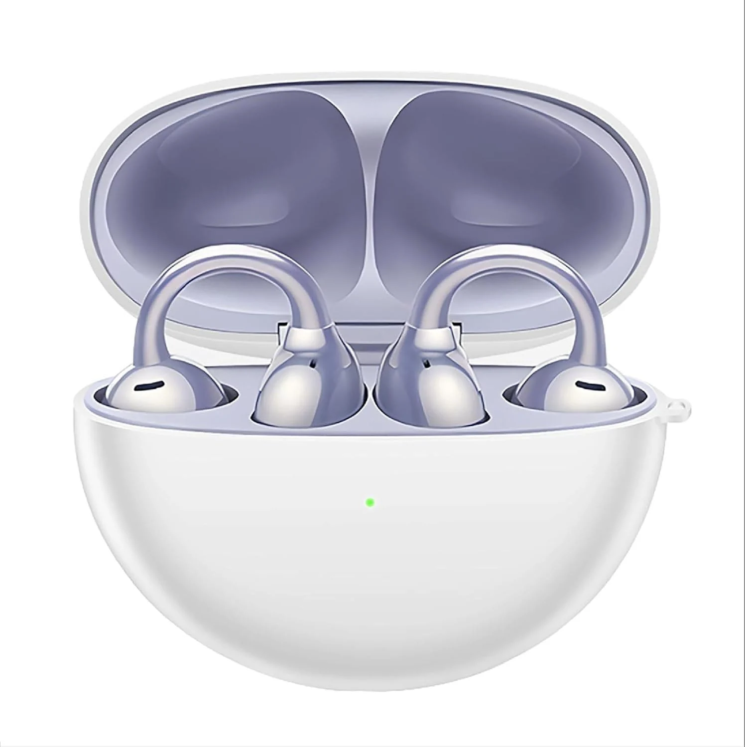 DL3 Mobilak Compatible with Huawei FreeClip Case Cover, Soft Silicone Shockproof Protective Skin Case for Huawei Free Clip Wireless Earbuds with Carabiner, Front LED Visible - White