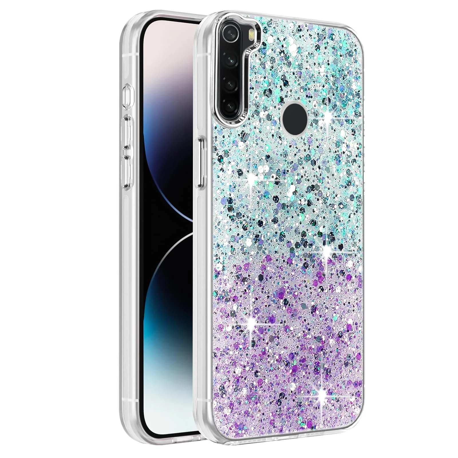 DL3 Mobilak Glitter Rhinestone Protective Case for Xiaomi Redmi Note 8 with Shockproof Design - Green Purple