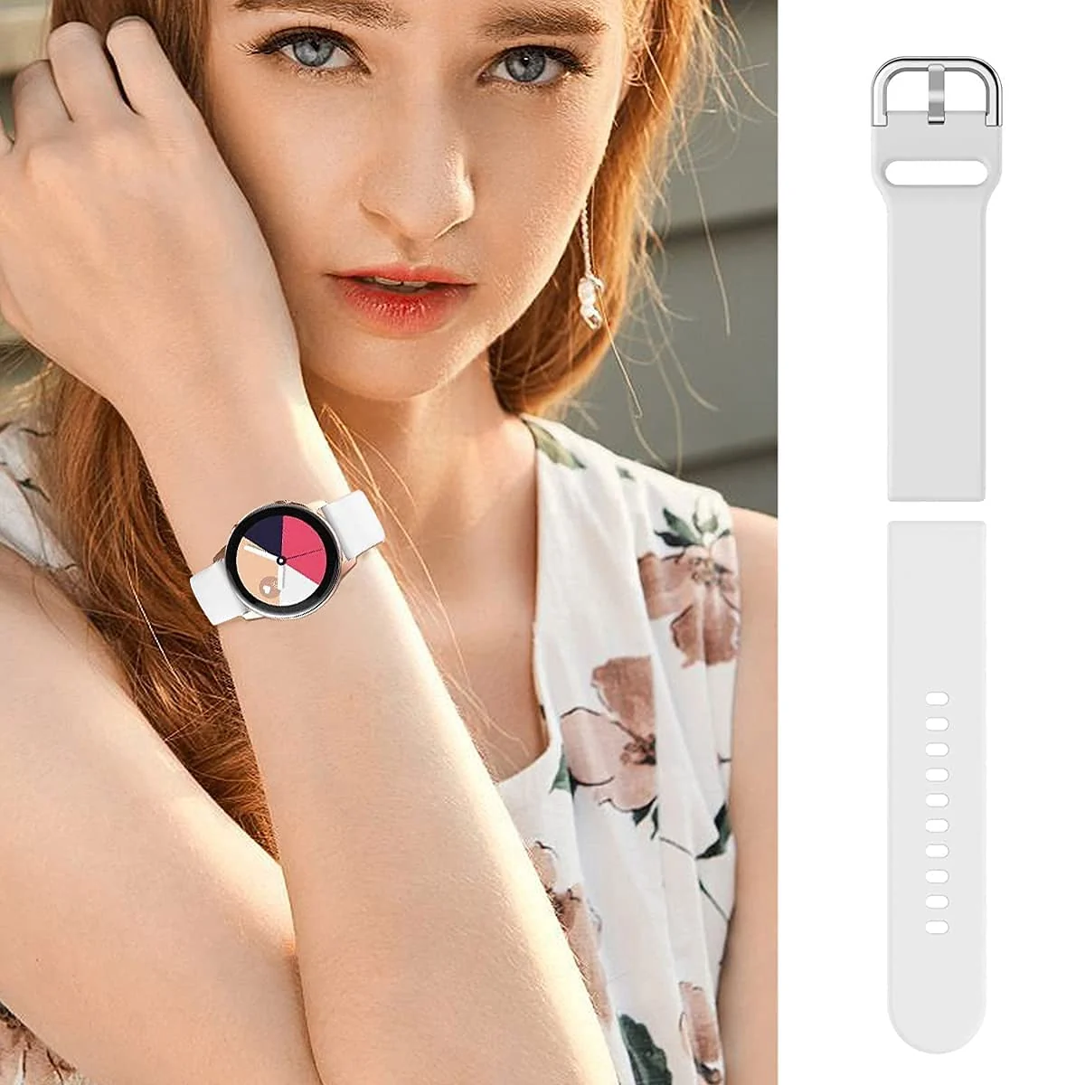 DL3 Mobilak Strap Silicone Buckle 20MM For Samsung Galaxy Watch 7/6/5/4 40mm 44mm/Watch 5 Pro/S2 classic/active 2 40mm 44mm/Amazfi GTS 2/2e/3/3 Pro/GTS 4/GTS 2 Mini/3 Mini/4 Mini/Bip 3/Bip 3 Pro Band - White