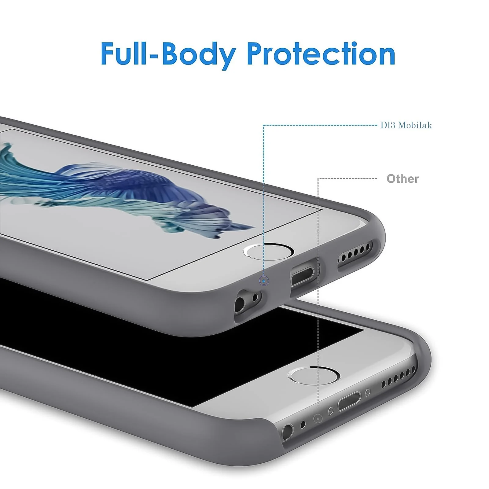 DL3 Mobilak Liquid Silicone Case for iPhone 6 / 6S, Shock-absorbing protection, Scratch-resistant surface, Soft microfiber lining - A.Gray