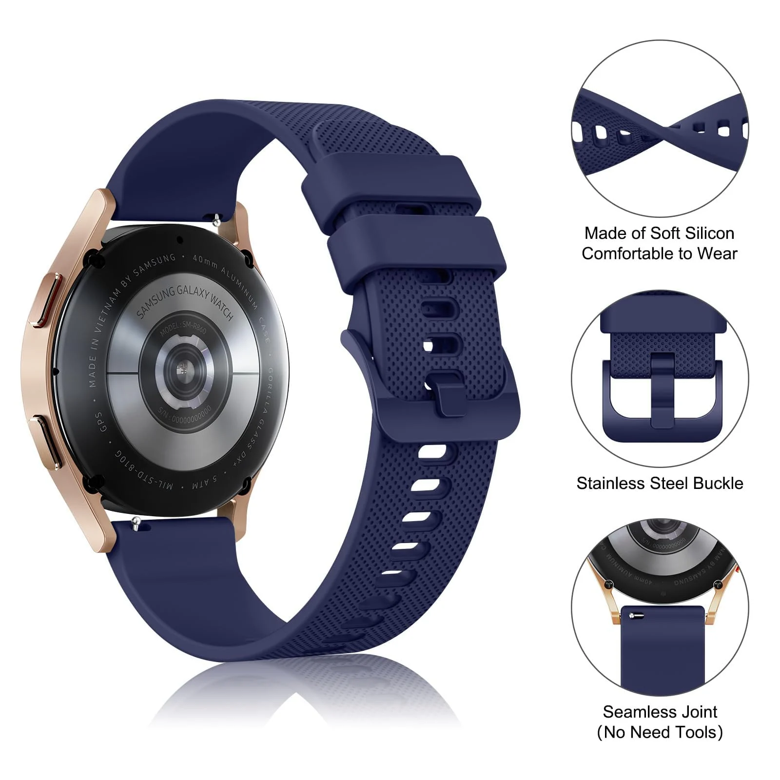 DL3 Mobilak Silicone Buckle Band 22MM Strap Compatible with Samsung Galaxy Watch 3 45mm/Watch 46mm/Gear S3/Huawei watch GT4 GT3 46MM/Huawei Watch 3&4/3&4 Pro/GT2E/GT2 Pro/GT GT2 46MM/Amazfit - Blue