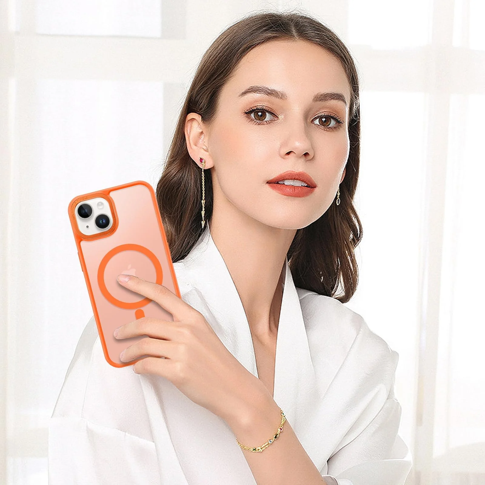 DL3 MOBILAK Protective Phone Case for Apple iPhone 14 Plus and 15 Plus - Orange