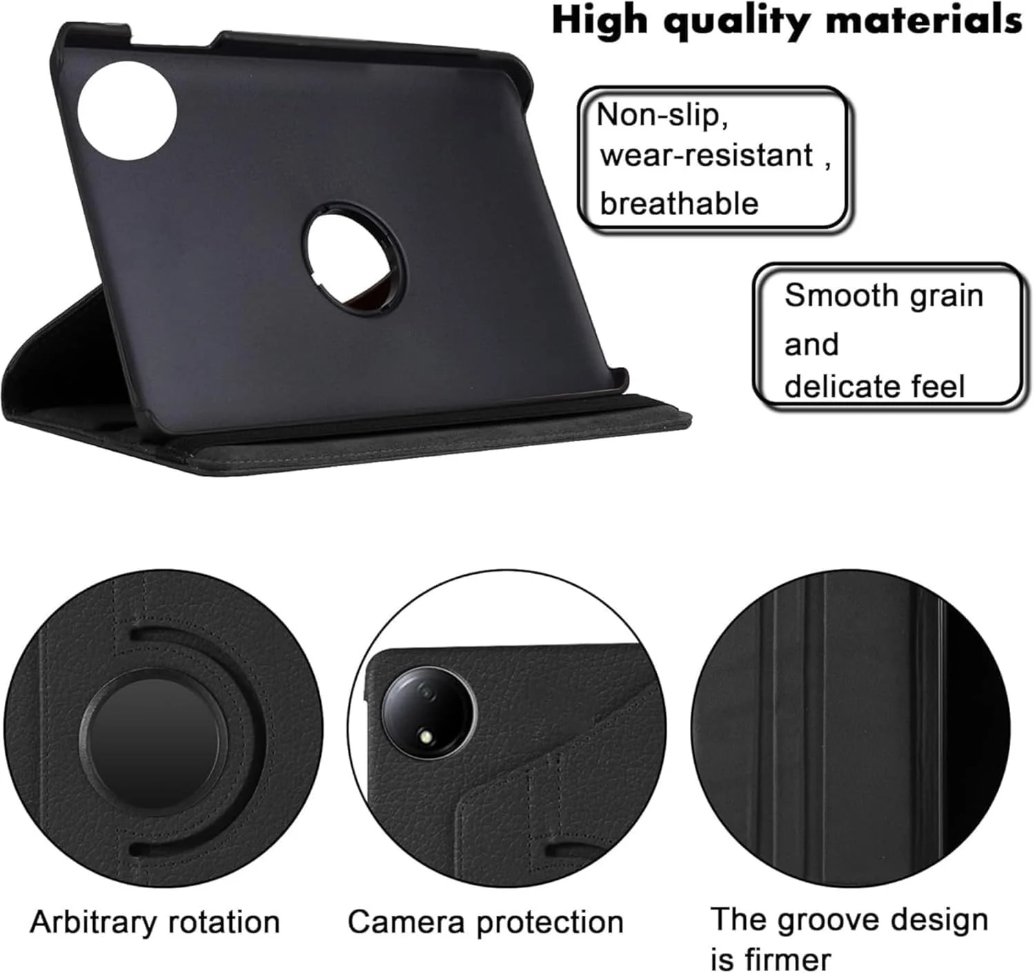 DL3 Mobilak Protective Cover for Xiaomi Redmi Pad SE 8.7'' inch 2024, 360° Rotatable Smart Stand, Leather Folio Flip Cover with Multi-Angle Viewing, Auto Wake Sleep - Black