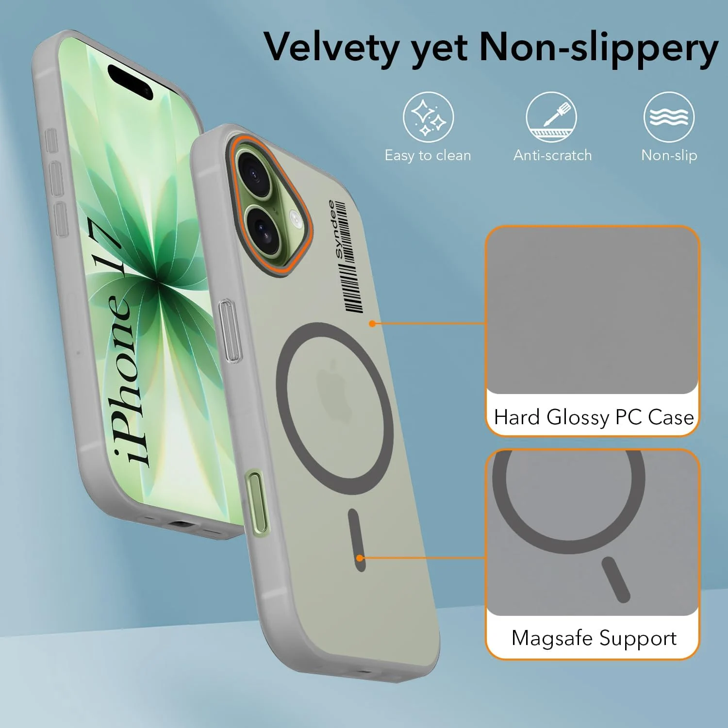 DL3 Mobilak Translucent Matte Case for iPhone 17, Compatible with MagSafe accessories, Shock-absorbing protection, Integrated ring holder - Gray