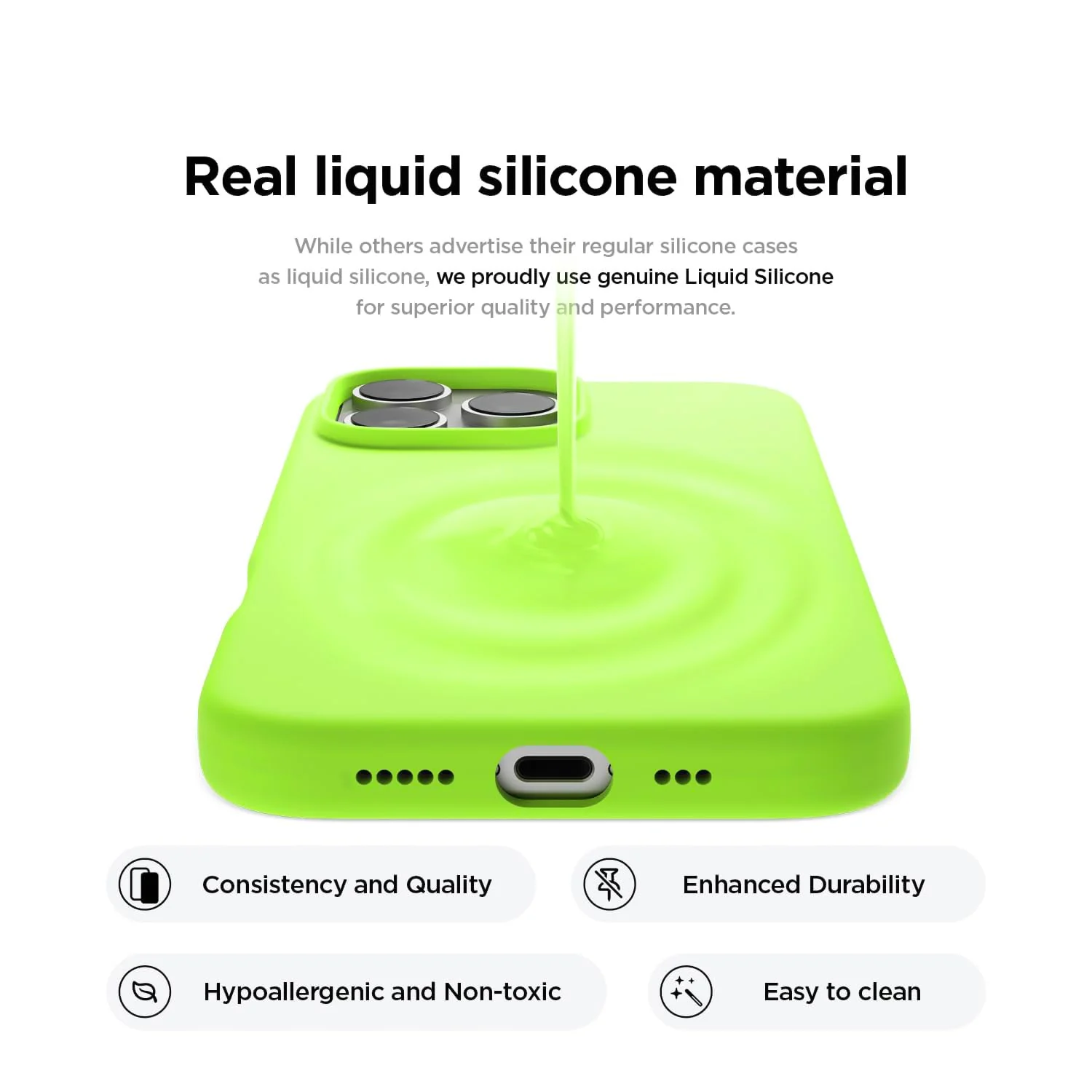 DL3 Mobilak Liquid Silicone Protective Case with Soft Microfiber Lining for iPhone 16 Pro - Fluorescent Green