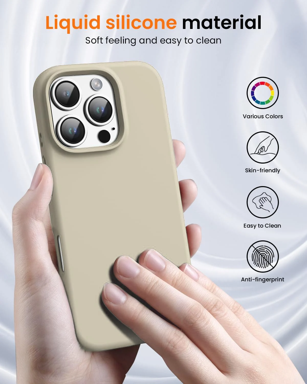 DL3 Mobilak Liquid Silicone Protective Case for iPhone 16 Pro Max with Microfiber Lining and Shockproof Design - A Cream