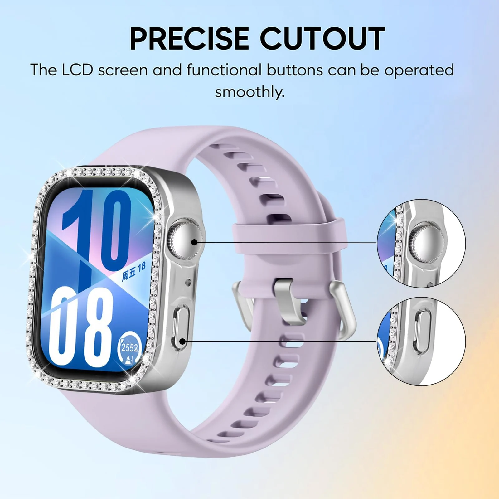 DL3 Mobilak Bling Case Without screen protector for Huawei Watch Fit 4, Hard PC Frame Case, Crystal Diamonds Bumper Cover for Women Girls, Slim Protective Cover for Huawei Watch Fit 4 - Silver