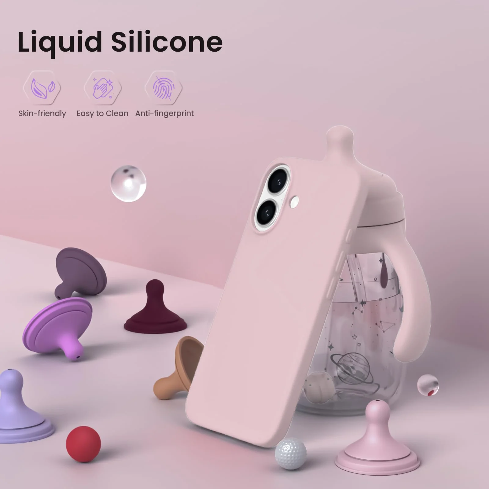 DL3 Mobilak Liquid Silicone Protective Case with Soft Microfiber Lining for iPhone 16 - Chalk Pink
