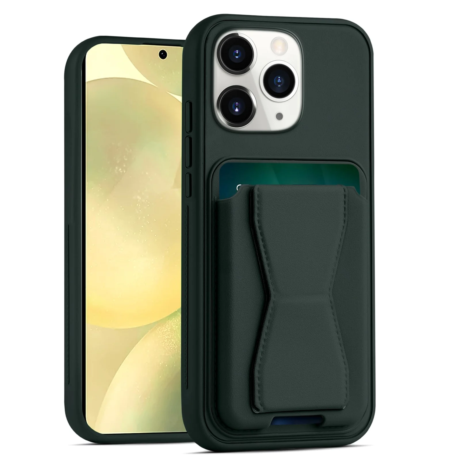 DL3 Mobilak Leather Wallet Case with Card Slot for iPhone 14 Pro Max 6.7-inch with Camera Protection and Shockproof Design - Dark Green