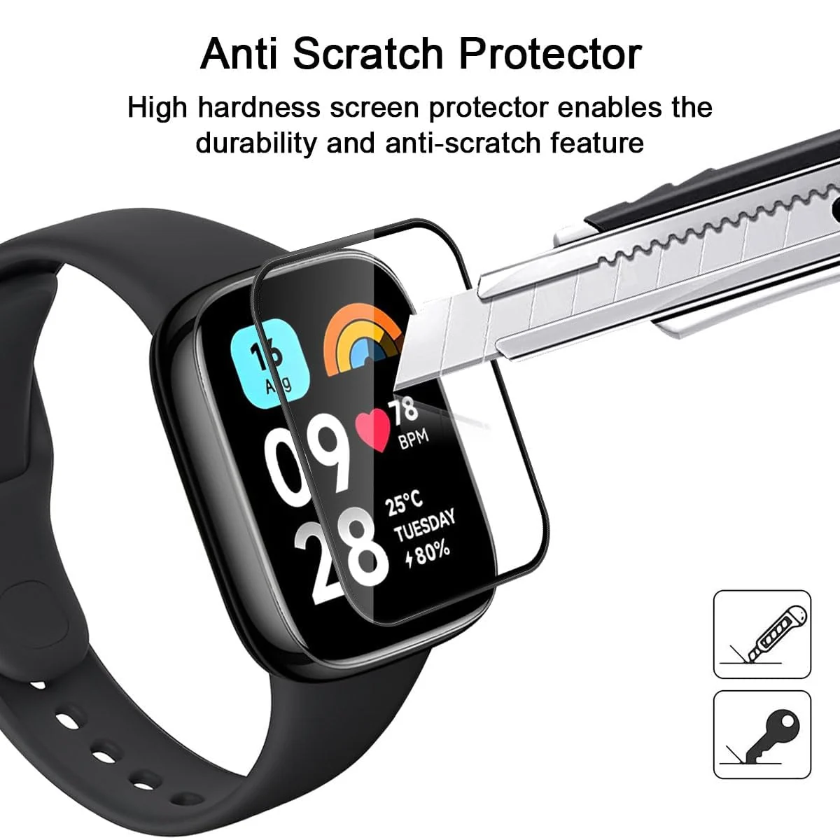 DL3 Mobilak Screen Protector For Xiaomi Redmi Watch 3, 3D Curved Soft Edge Protective Film [Anti-Scratch] [Bubble Free] [Ultra Shatterproof] [High Sensitive] (Not Glass) - Black