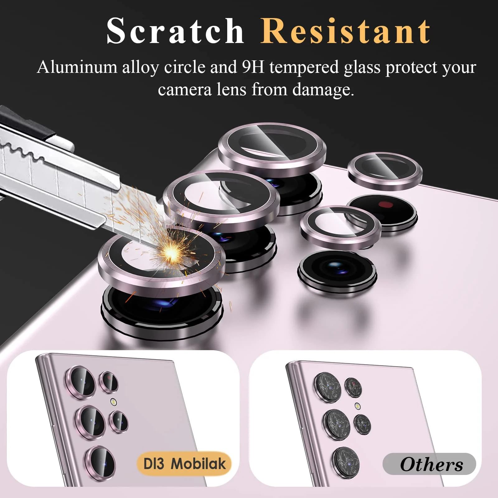 DL3 Mobilak Camera Lens Protector for Samsung Galaxy S23 Ultra, Camera protection, Shock-absorbing protection, Scratch-resistant surface - Lavender