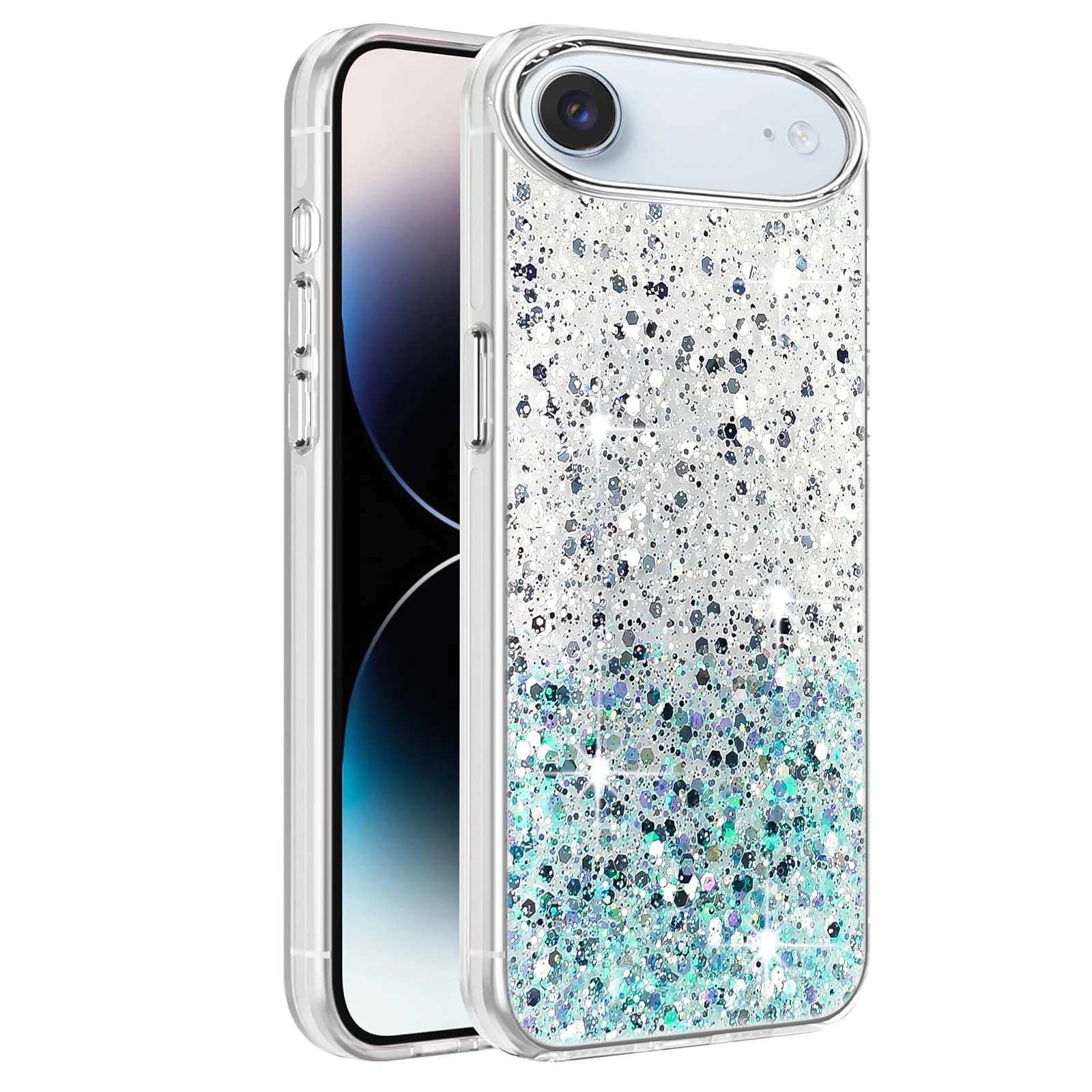 DL3 Mobilak Glitter Rhinestone Protective Case for iPhone 17 Air 6.5-Inch with Shockproof Design - White Green