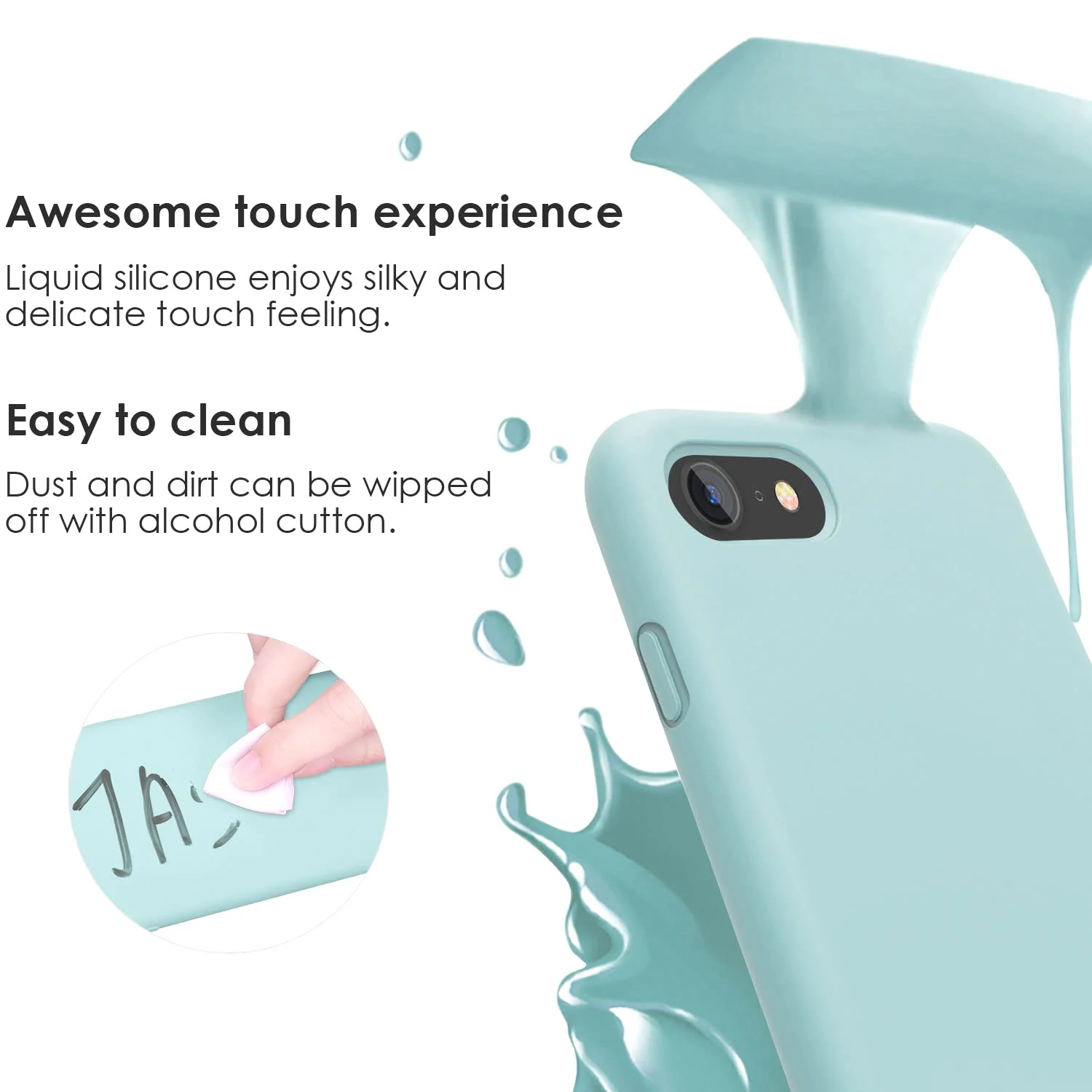 DL3 Mobilak Liquid Silicone Protective Case with Soft Microfiber Lining for iPhone SE 2022, SE 2020, iPhone 7, iPhone 8 - Mint Green
