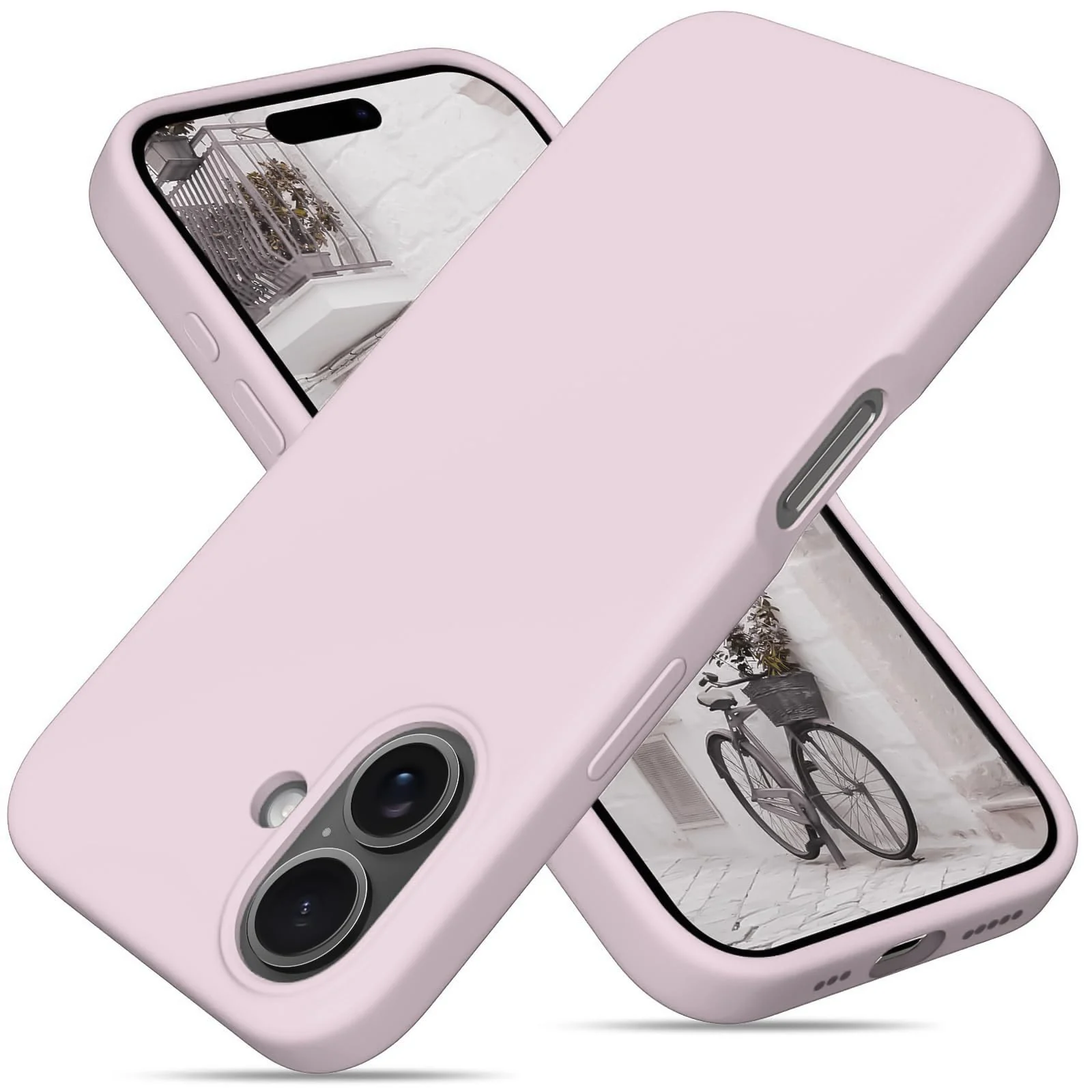 DL3 Mobilak Liquid Silicone Protective Case for iPhone 16+ Plus 6.7-Inch with Microfiber Lining and Shockproof Design - Pink Sand