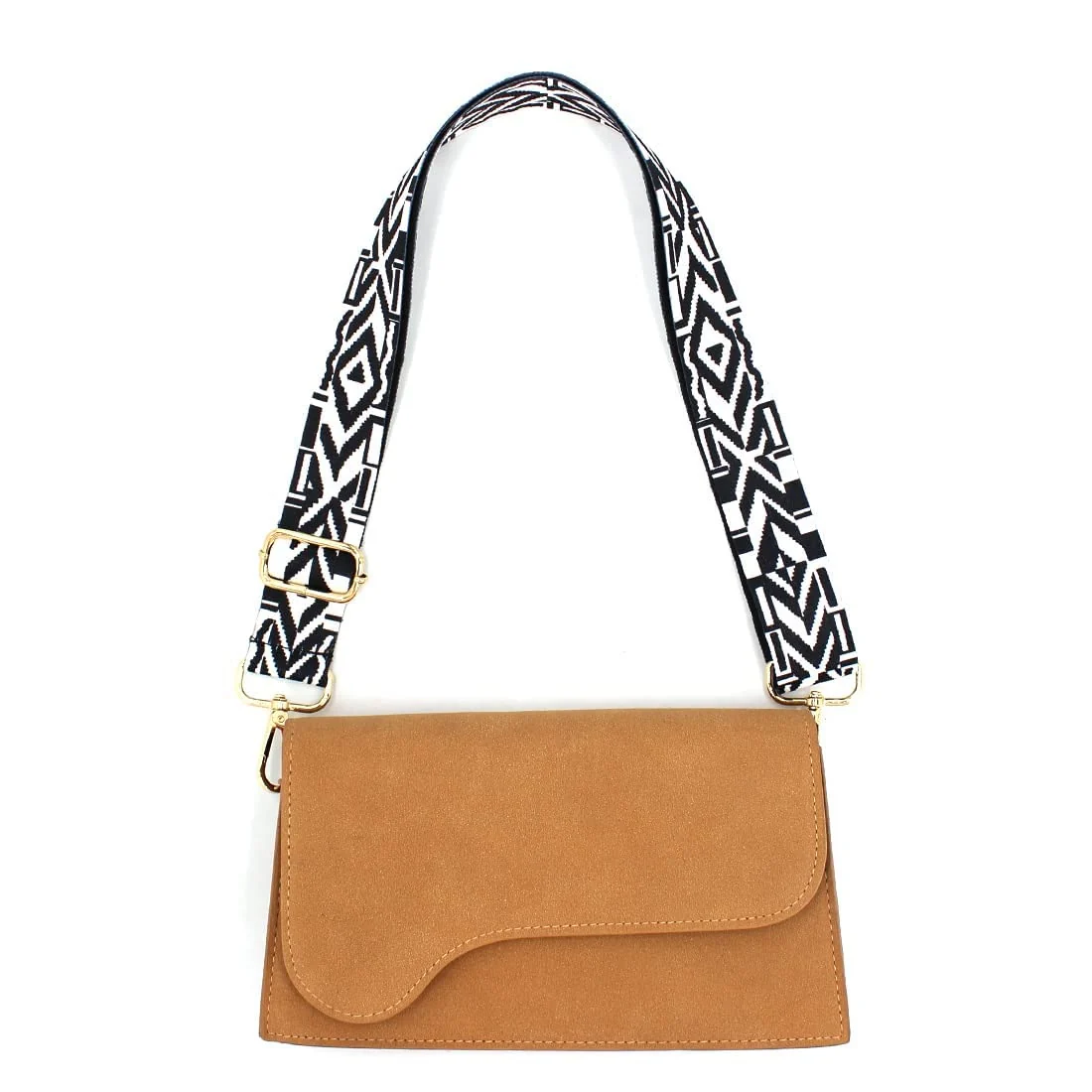 DL3 Mobilak Adjustable Wide Crossbody Bag Strap for Women, Replacement Shoulder Strap for Handbags, Totes & Purses with Elegant Embroidered Pattern and Metal Hooks - Black Geometry