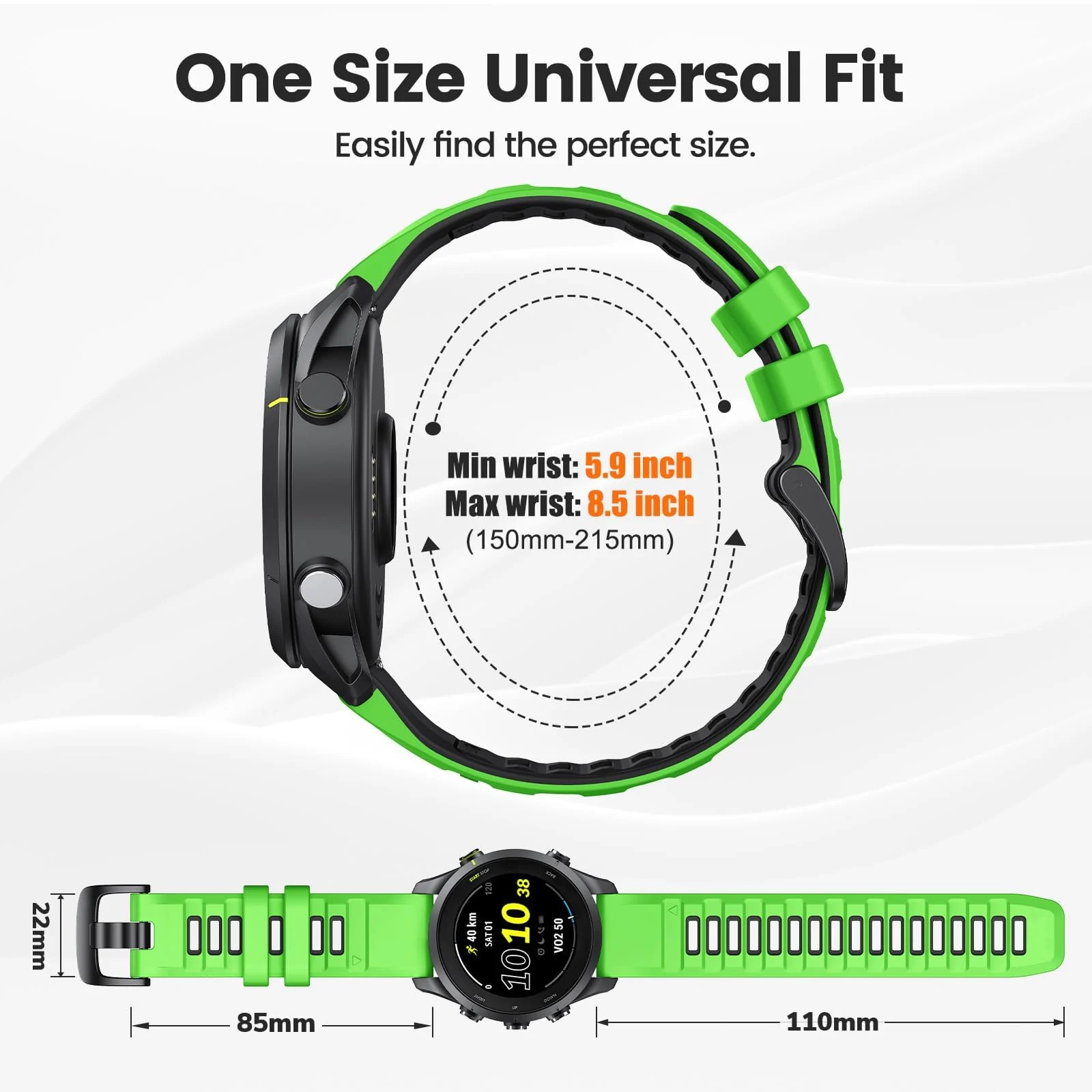 DL3 Mobilak Silicone Sport Band 22MM Strap For Xiaomi Redmi Watch 5 Active/5 Lite/Samsung Galaxy Watch 46mm/Watch 3 45mm/Gear S3/Huawei watch GT5 GT4 GT3 GT2 GT 46MM/GT2E/GT3 Pro/GT 5 Pro/Amazfit GTR4 - Grassy Green/black