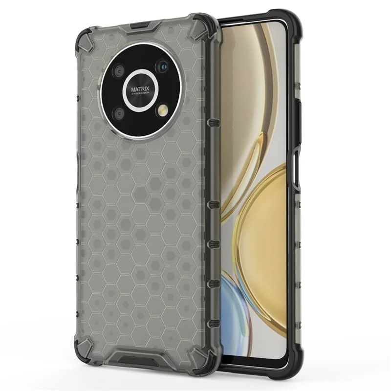 DL3 Mobilak Case For Honor X9 4G / Honor X9 5G, [Honeycomb Design] Drop Protection, Ultra Thin TPU + PC Transparent Silicone Protective Case, Shockproof Cover - Black